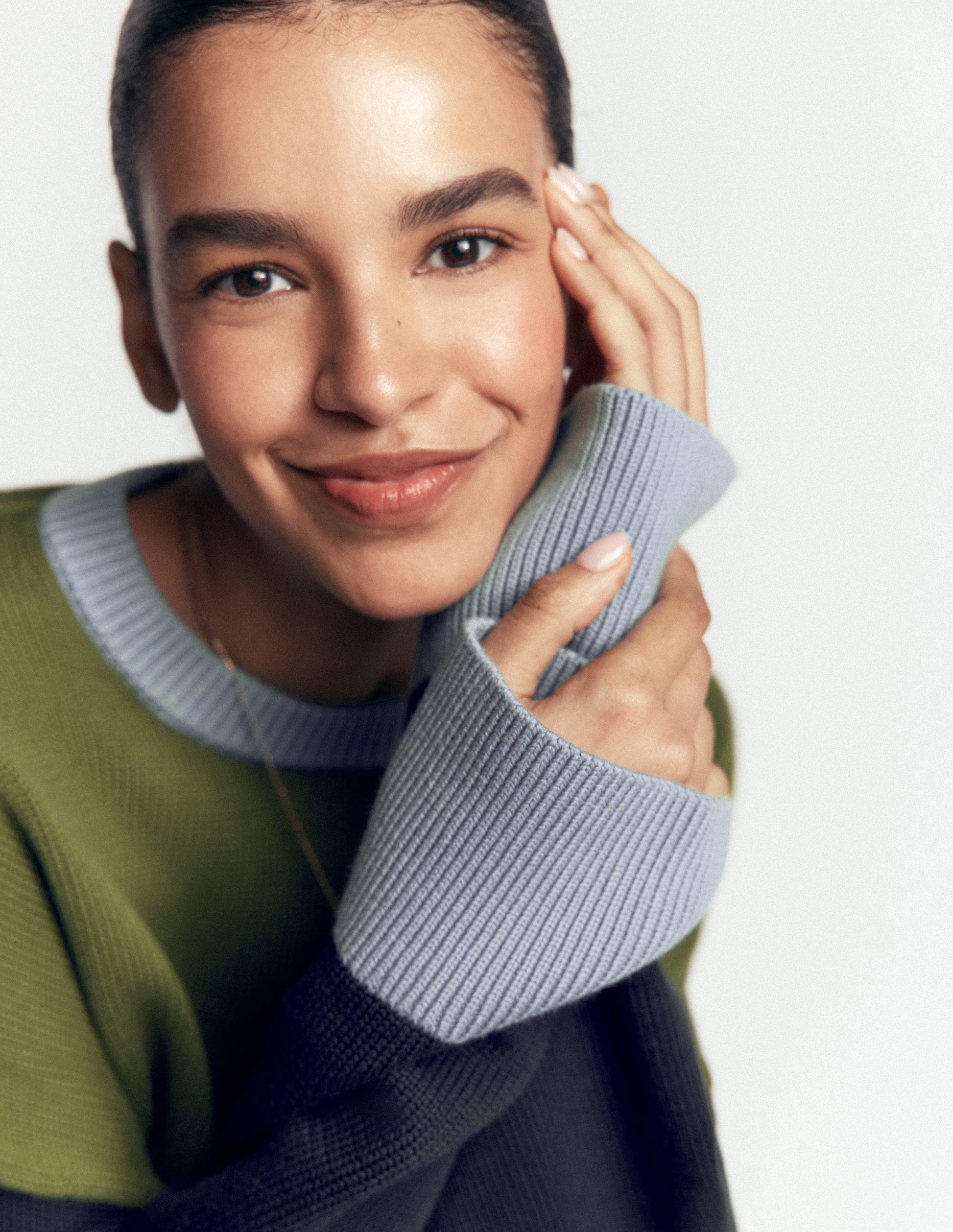 Lucy Relaxed Cotton Jumper-Green colour block-2
