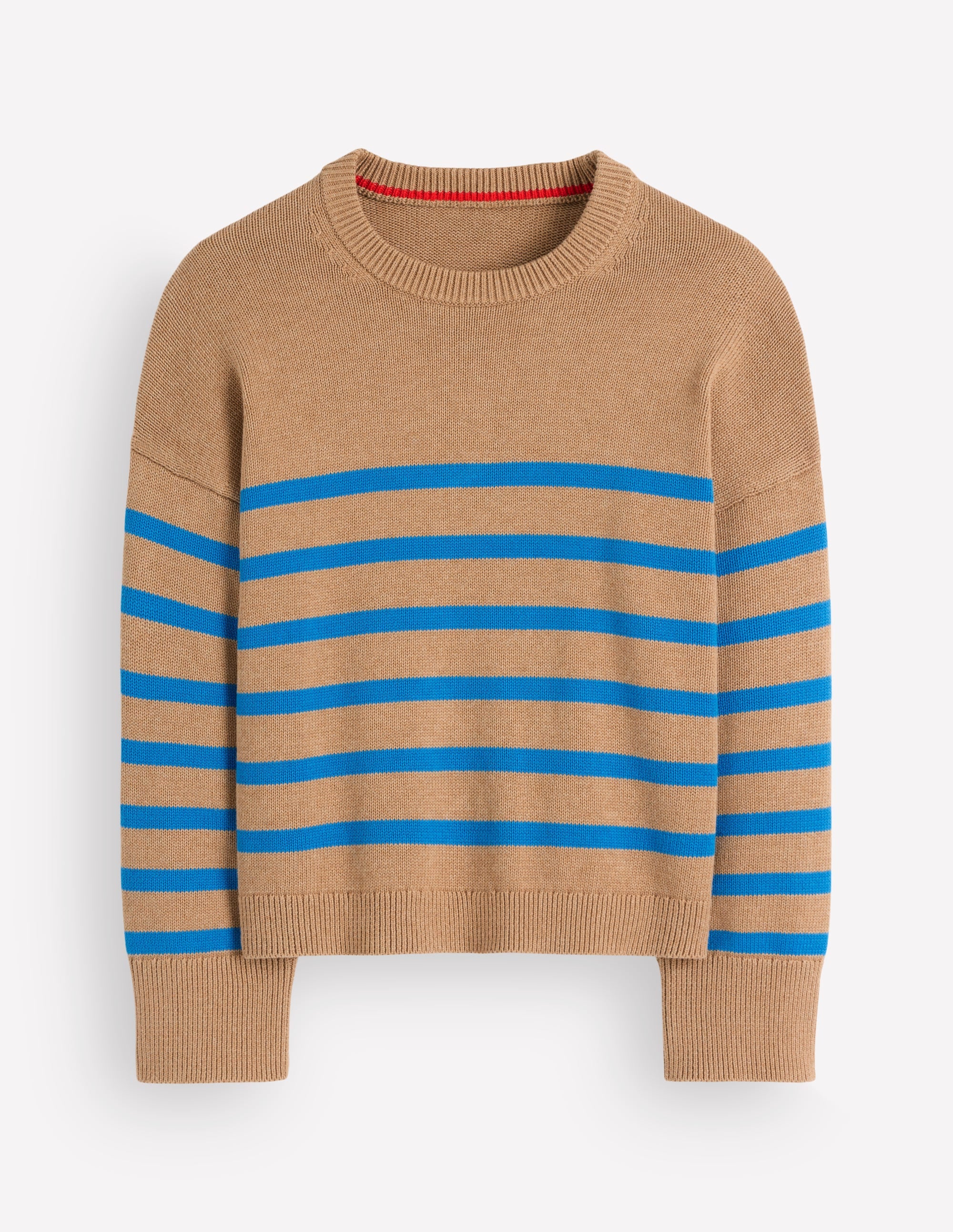 Lucy Relaxed Cotton Jumper-Camel, Blue Stripe - Image 6
