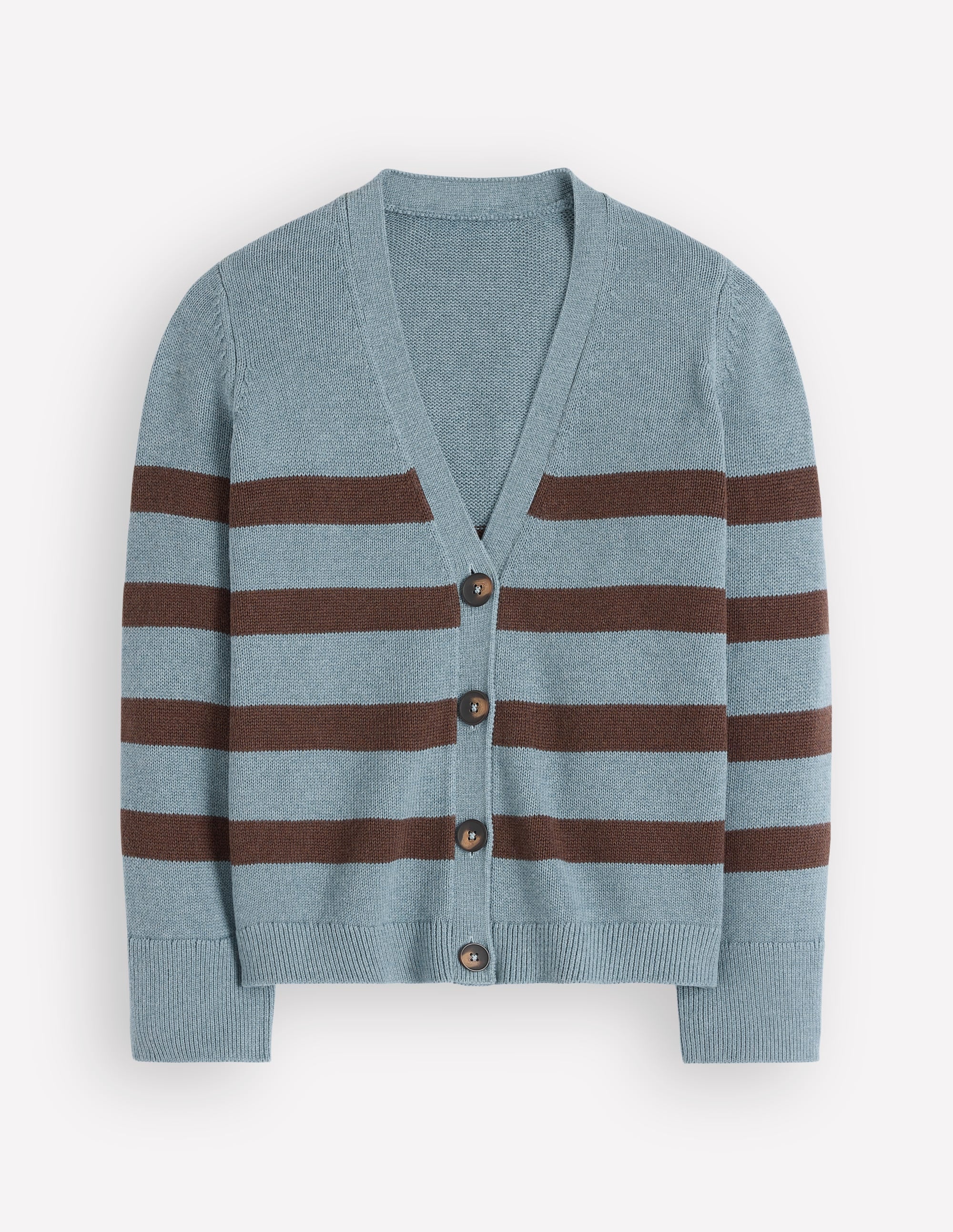 Lucy Relaxed Cotton Cardigan-Pavilion Blue, Brown Stripe - Image 7