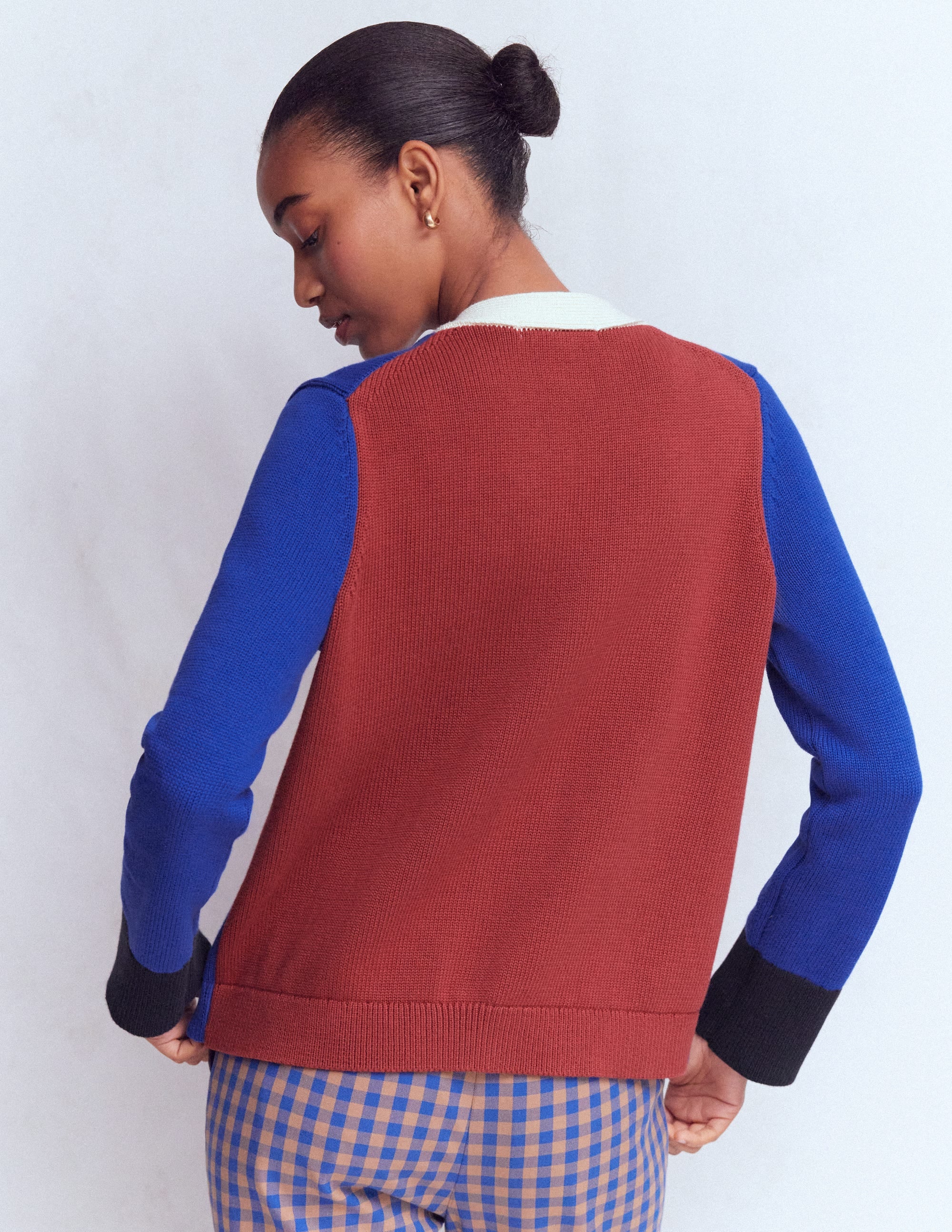 Lucy Relaxed Cotton Cardigan-Bright Blue, Colour Block - Image 3