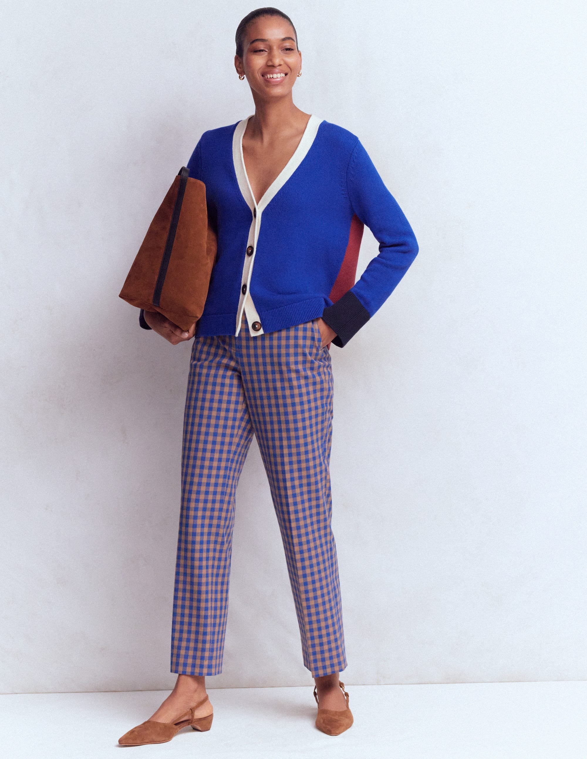 Lucy Relaxed Cotton Cardigan-Bright Blue, Colour Block - Image 4