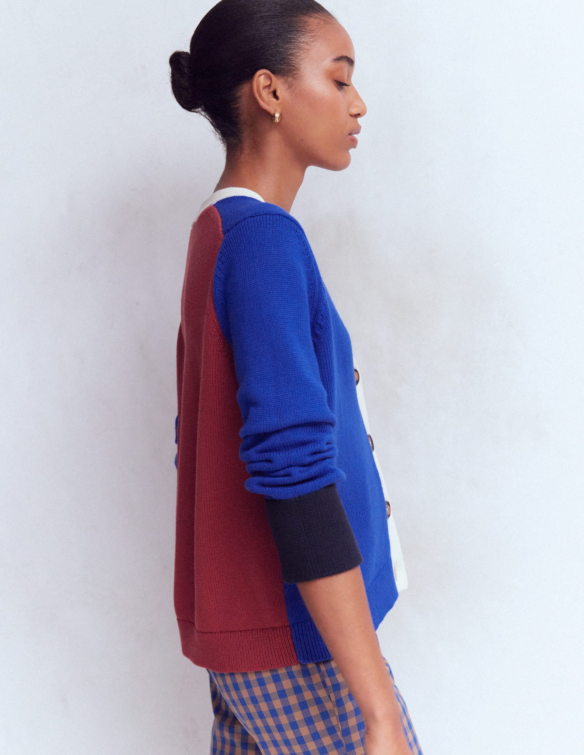 Lucy Relaxed Cotton Cardigan-Bright Blue, Colour Block - Image 5