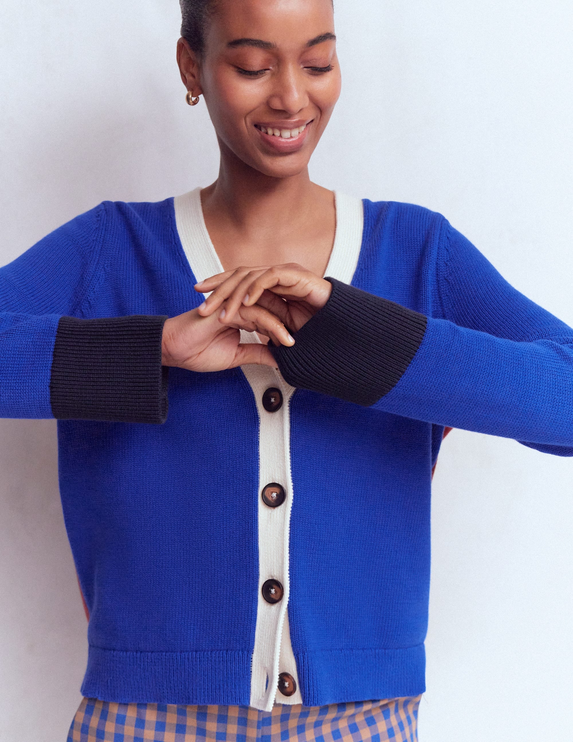 Lucy Relaxed Cotton Cardigan-Bright Blue, Colour Block - Image 6