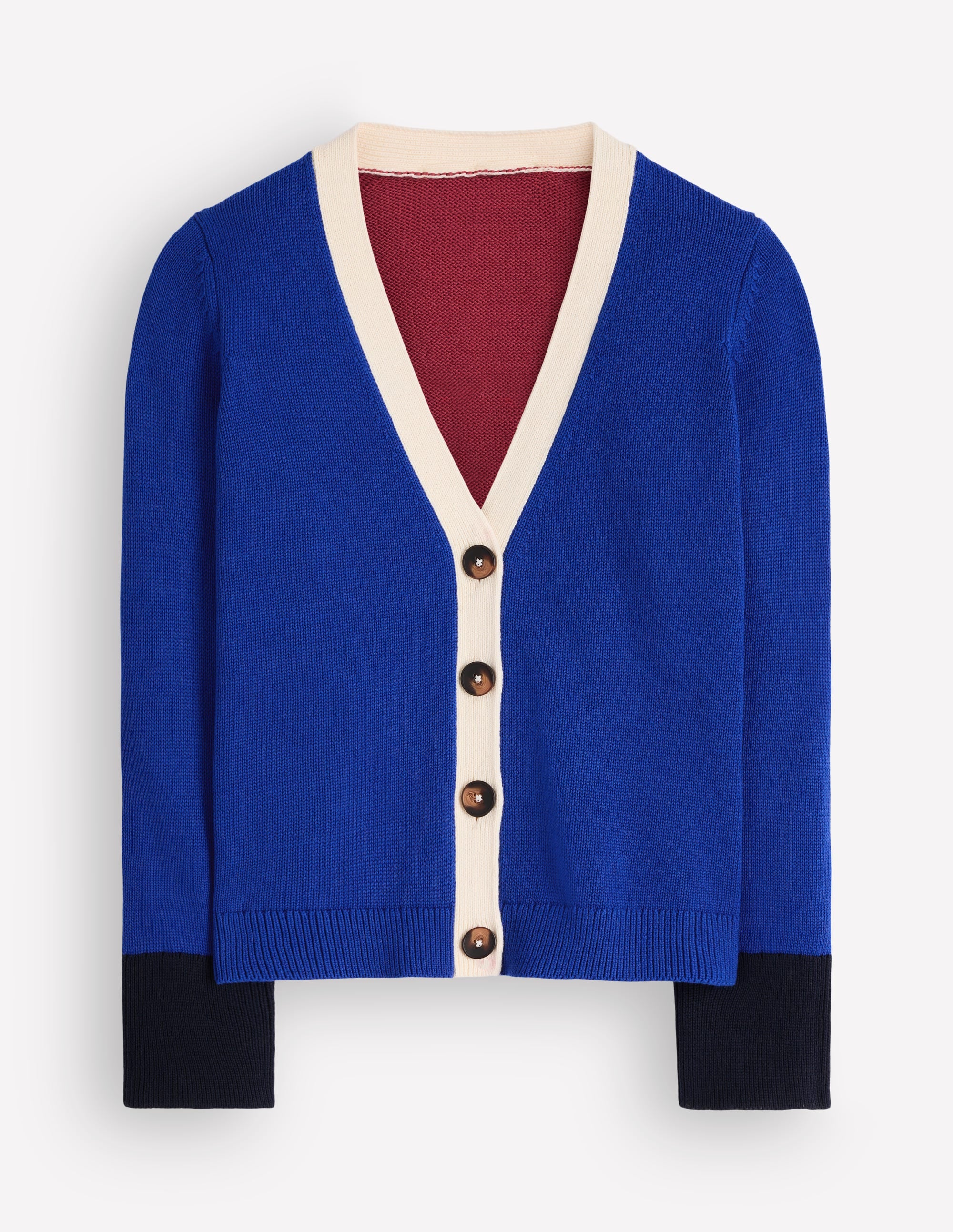 Lucy Relaxed Cotton Cardigan-Bright Blue, Colour Block - Image 8