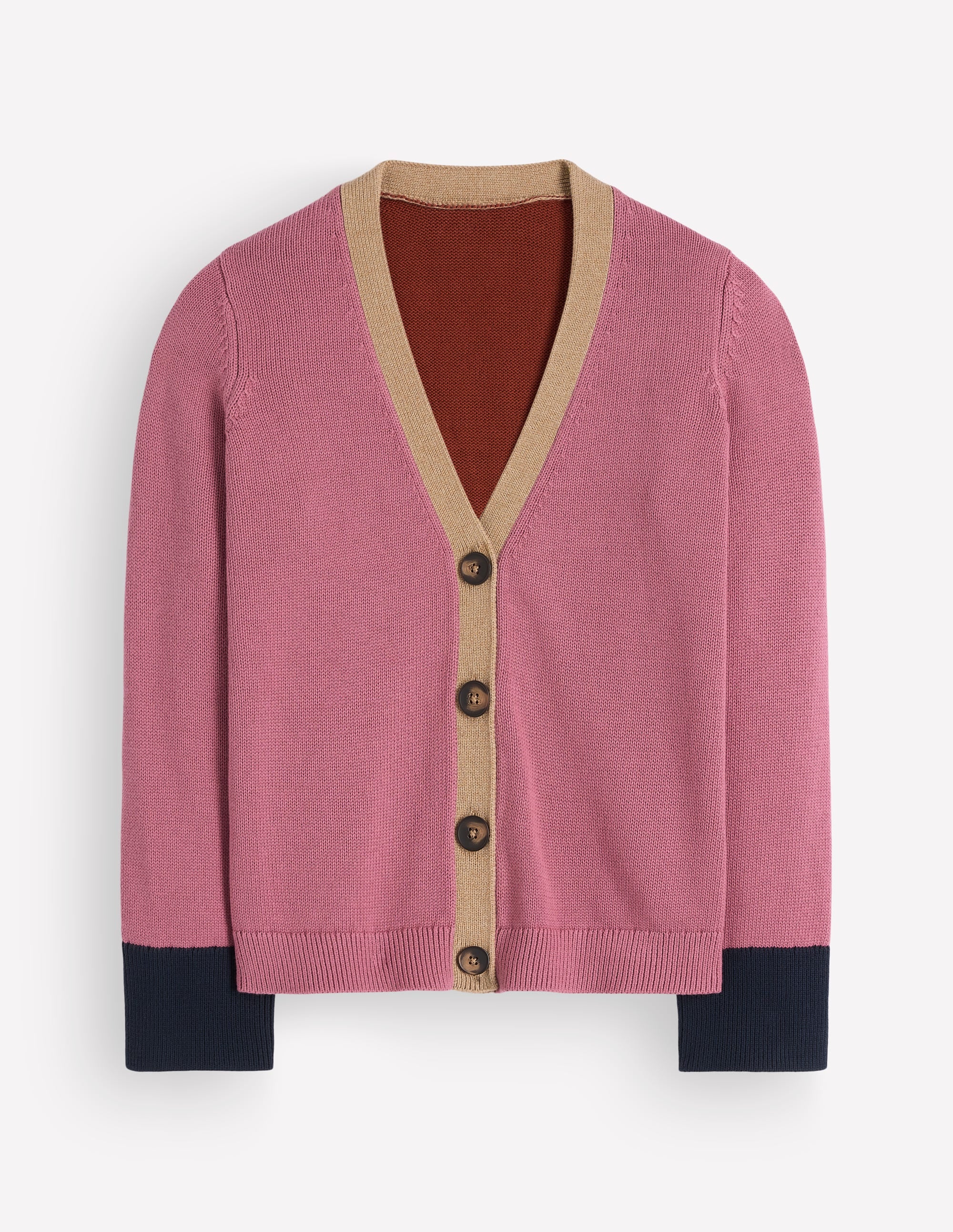 Lucy Relaxed Cotton Cardigan-Pink Heather Colour Block - Image 4