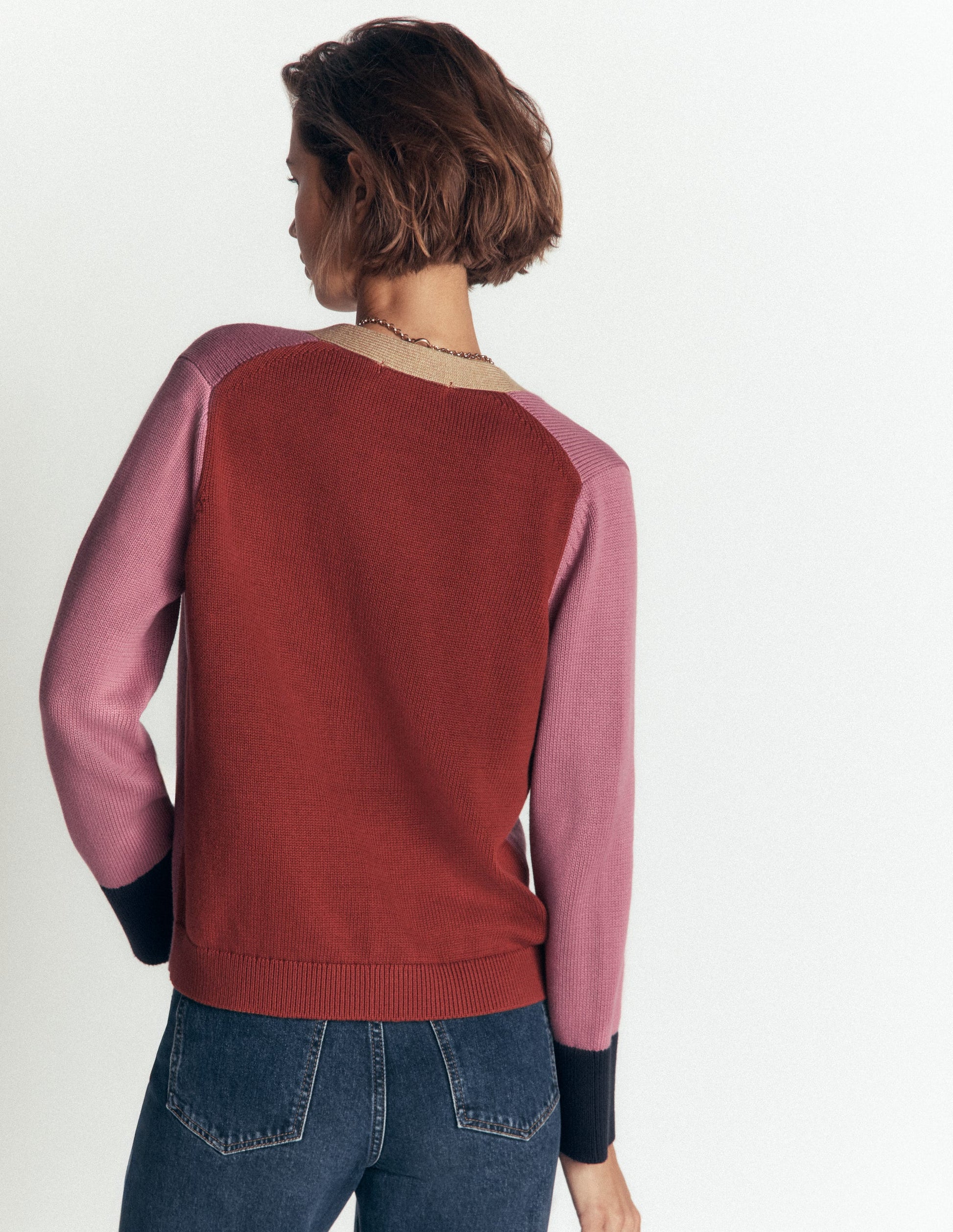 Lucy Relaxed Cotton Cardigan-Pink Heather Colour Block-2