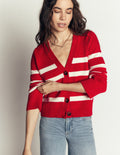 Lucy Relaxed Cotton Cardigan-Deep Red, Ivory Stripe