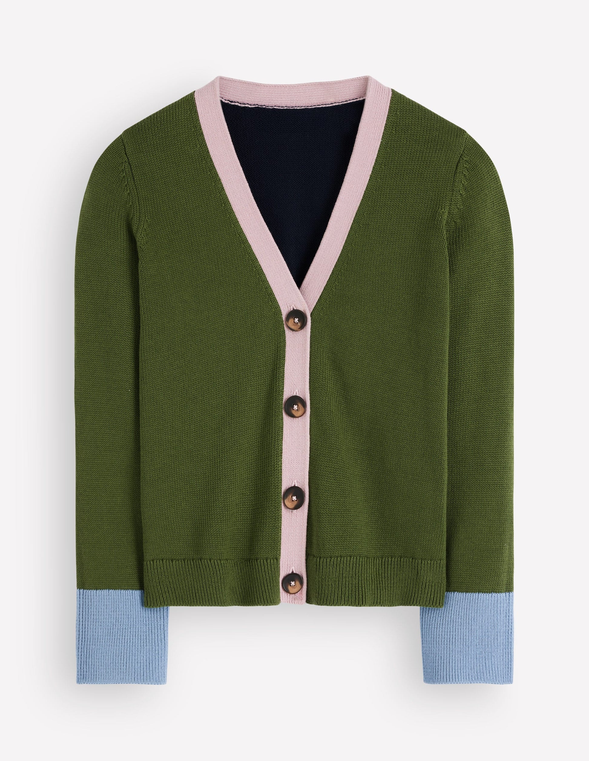 Lucy Relaxed Cotton Cardigan-Forest Green Colour Block-6