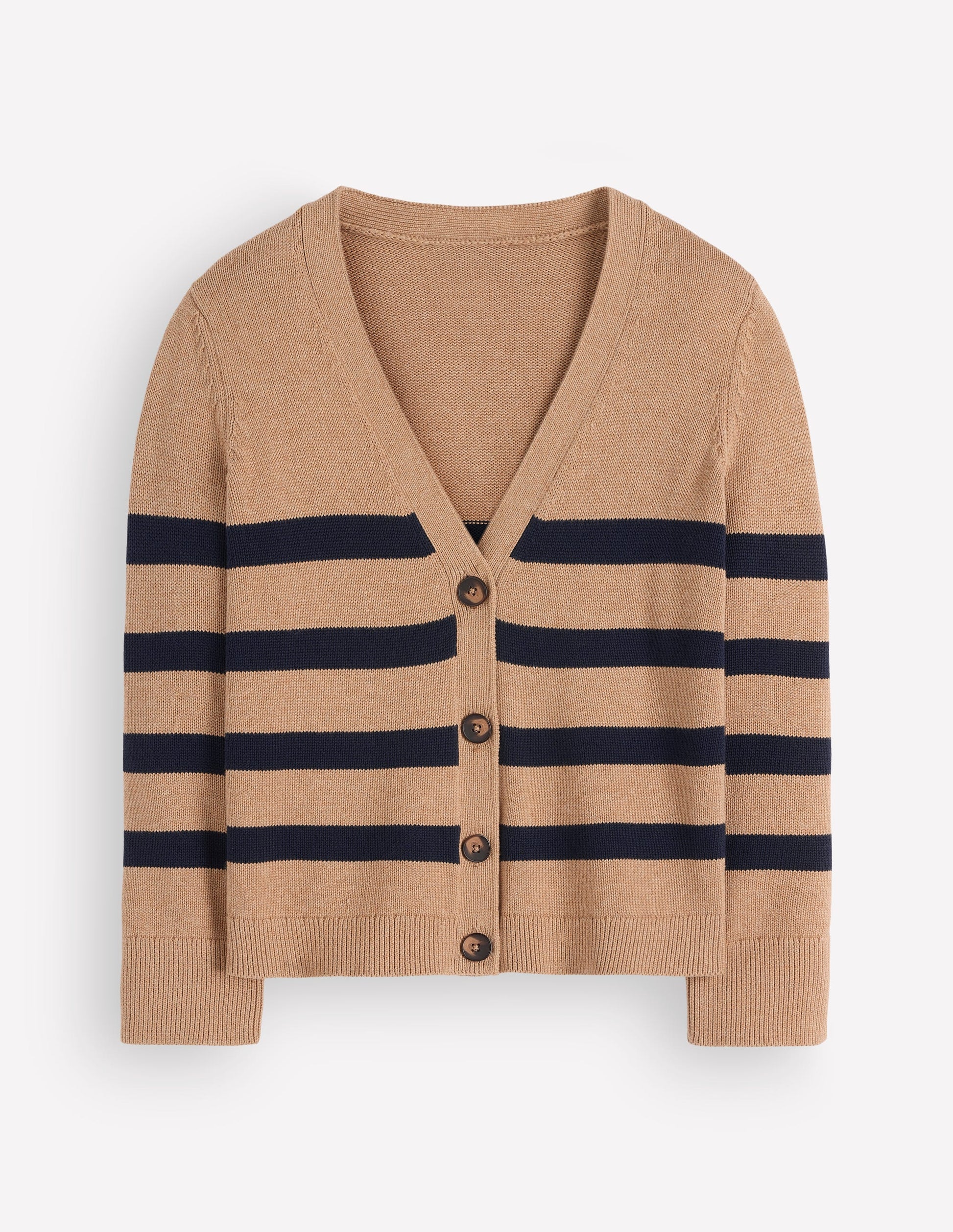 Lucy Relaxed Cotton Cardigan-Camel Melange, Stripe-5