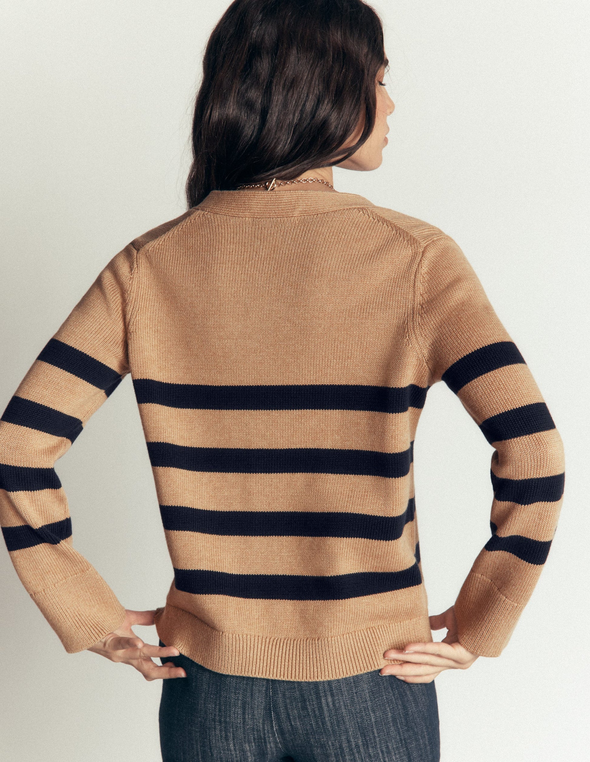 Lucy Relaxed Cotton Cardigan-Camel Melange, Stripe-3