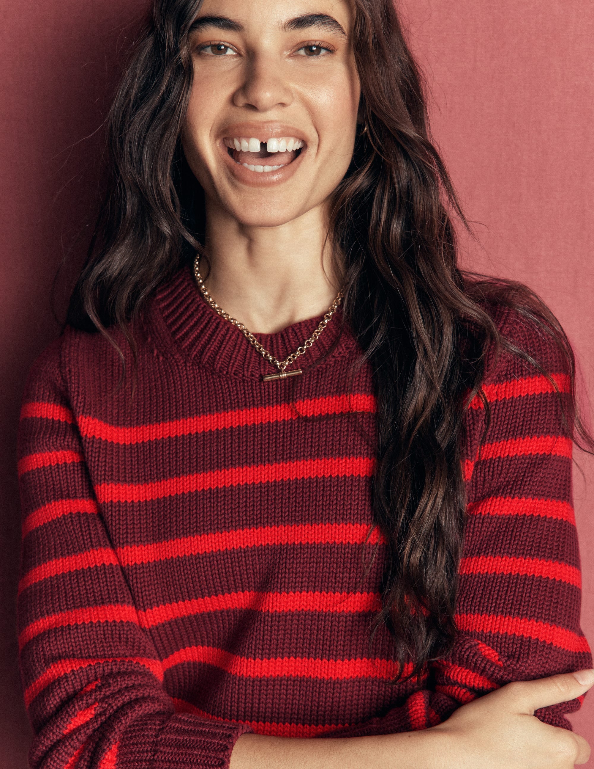 Lucy Chunky Cotton Jumper-Chestnut, Poppy Red - Image 1
