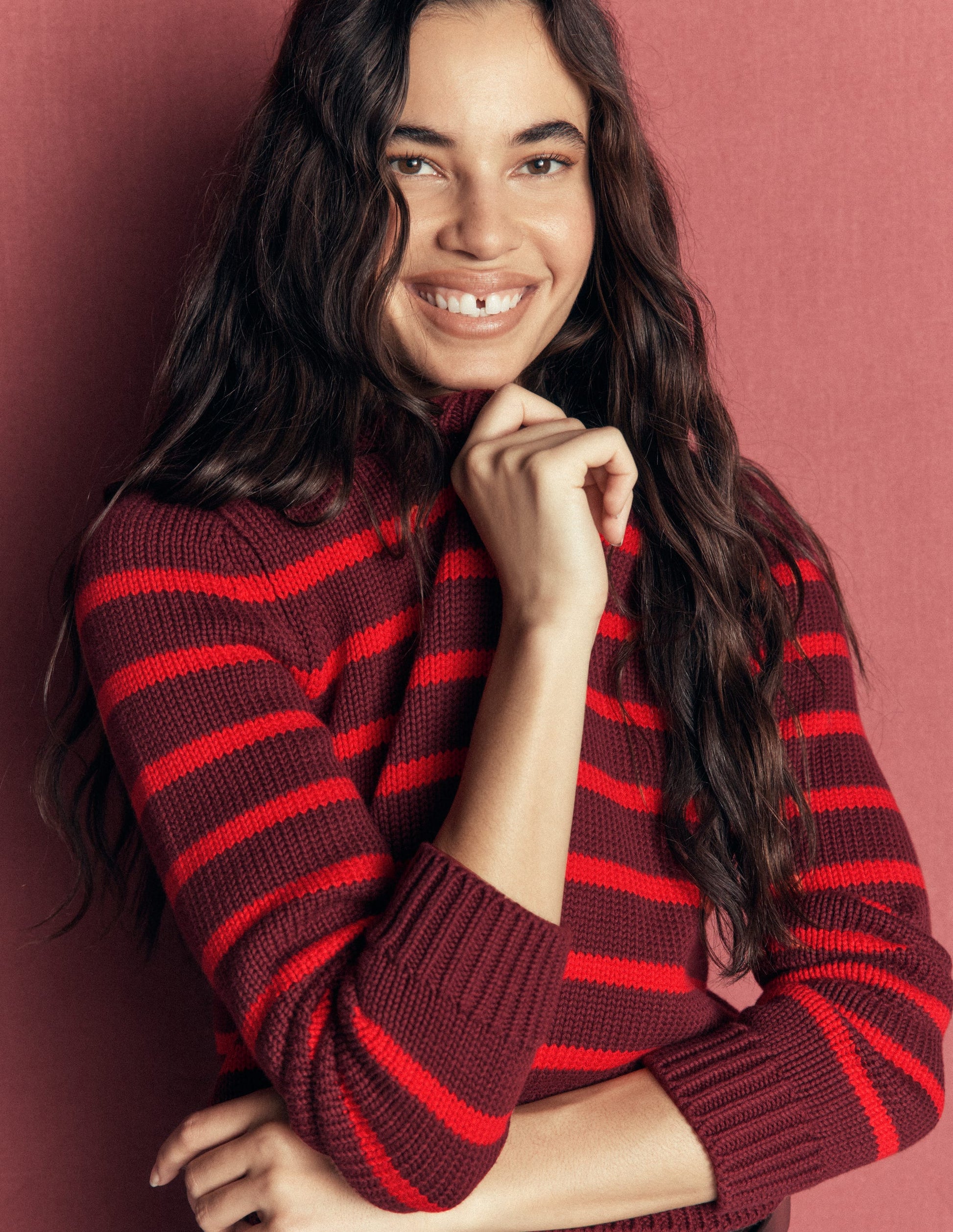 Lucy Chunky Cotton Jumper-Chestnut, Poppy Red-2