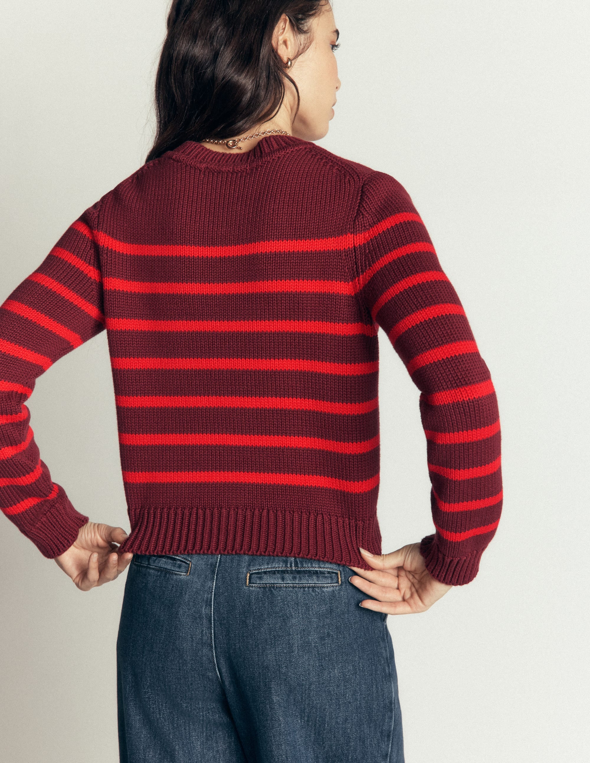 Lucy Chunky Cotton Jumper-Chestnut, Poppy Red - Image 3