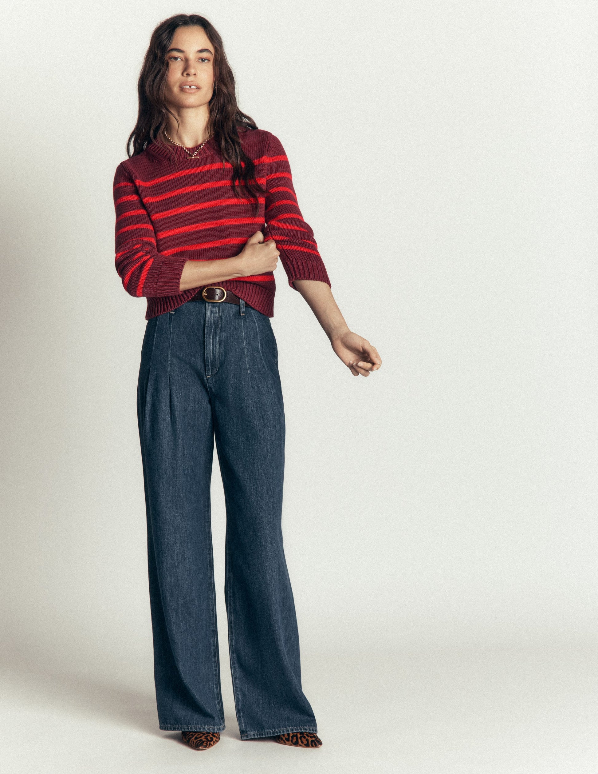 Lucy Chunky Cotton Jumper-Chestnut, Poppy Red-4