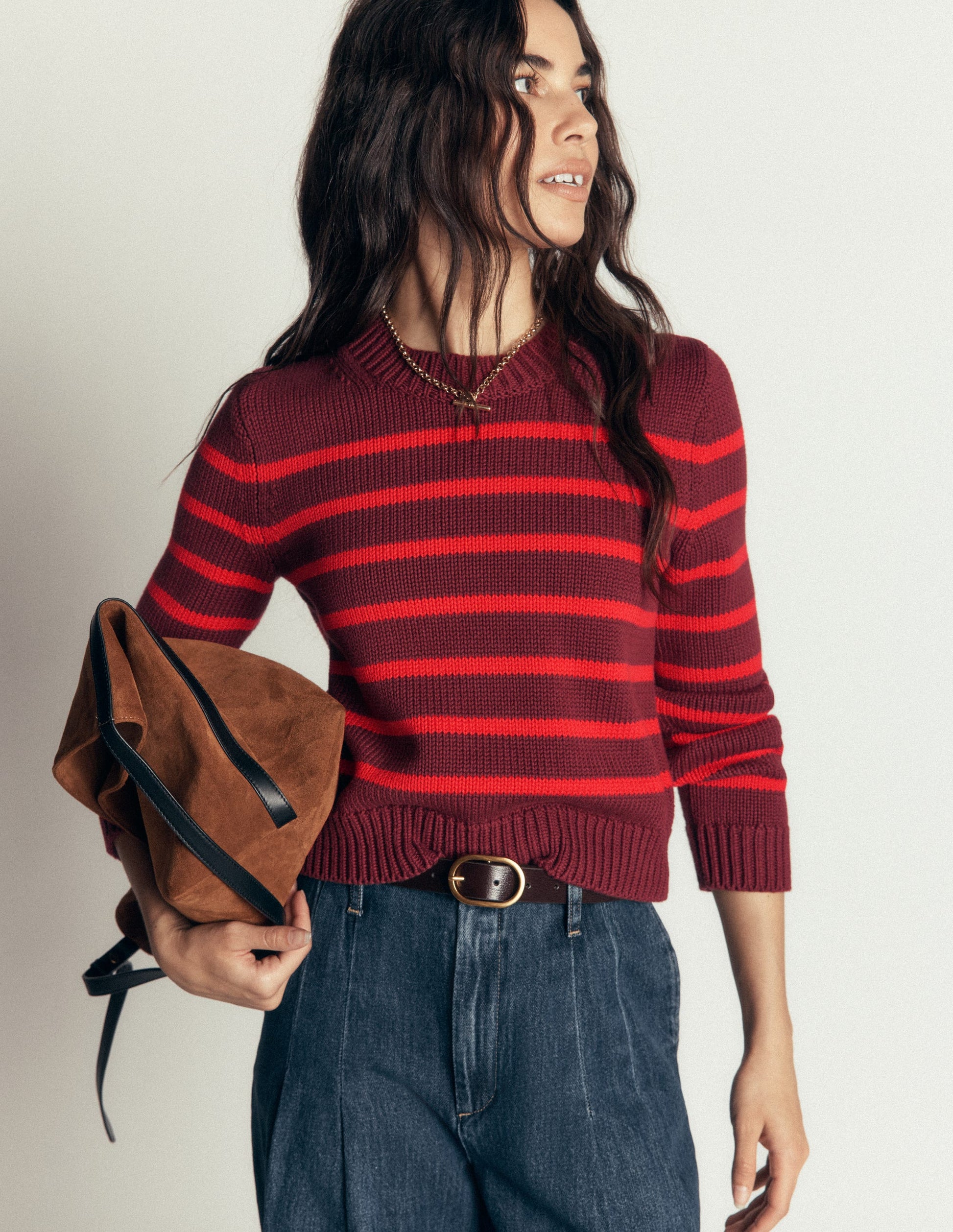 Lucy Chunky Cotton Jumper-Chestnut, Poppy Red-5