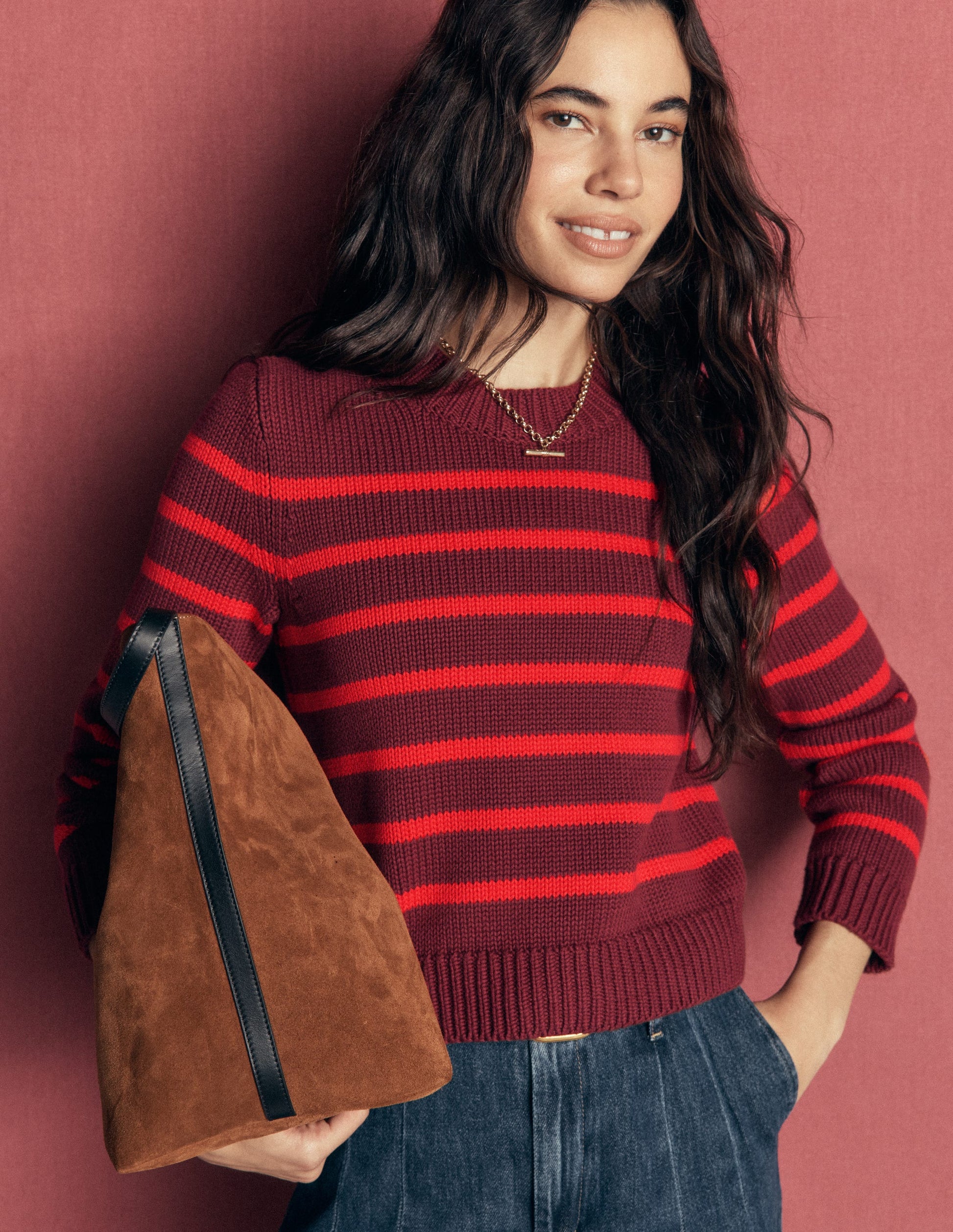 Lucy Chunky Cotton Jumper-Chestnut, Poppy Red-6