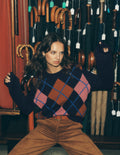 Lucy Chunky Cotton Jumper-navy, pink and brown argyle