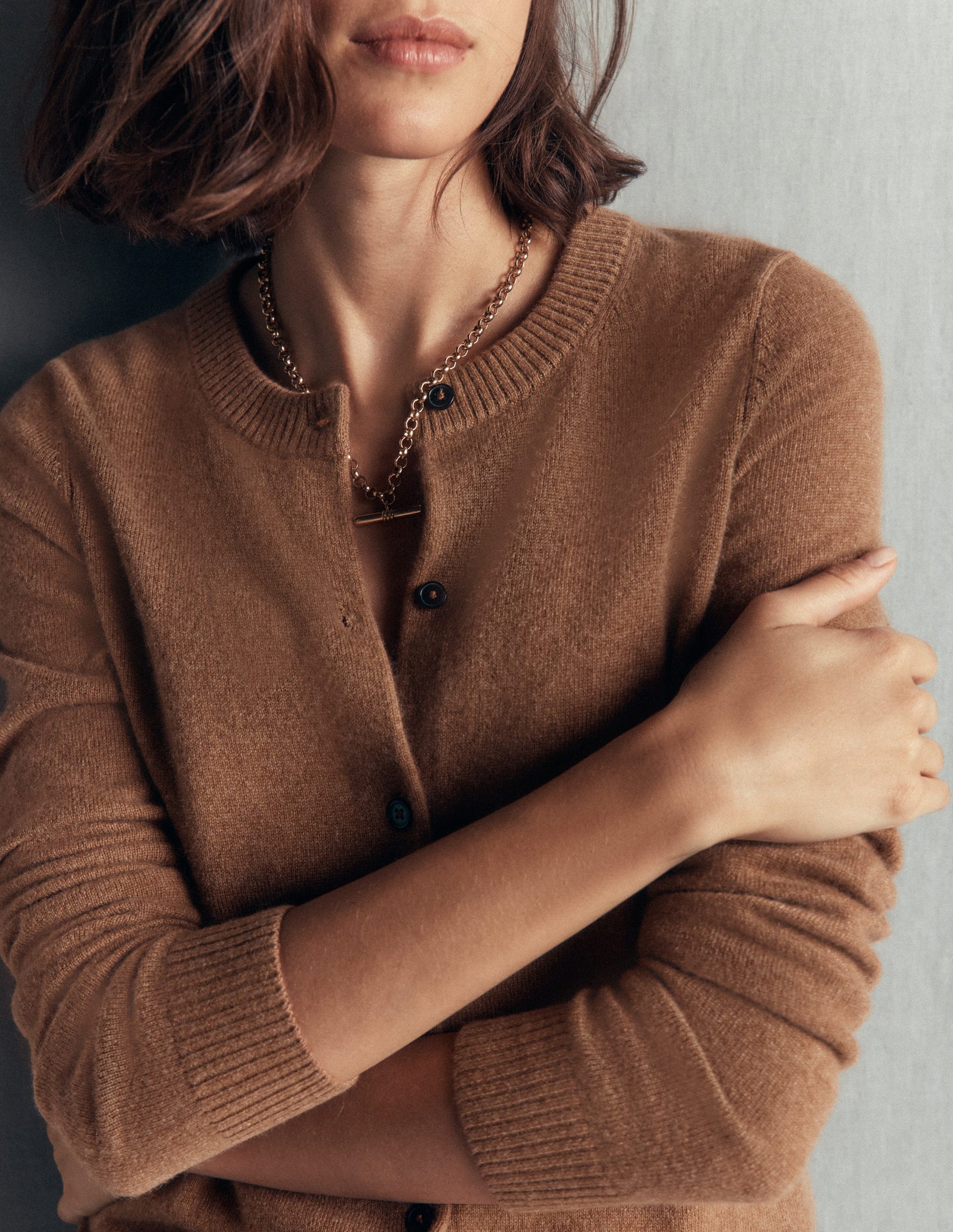 Elsie Cashmere Crew Cardigan-Warm Ginger-2