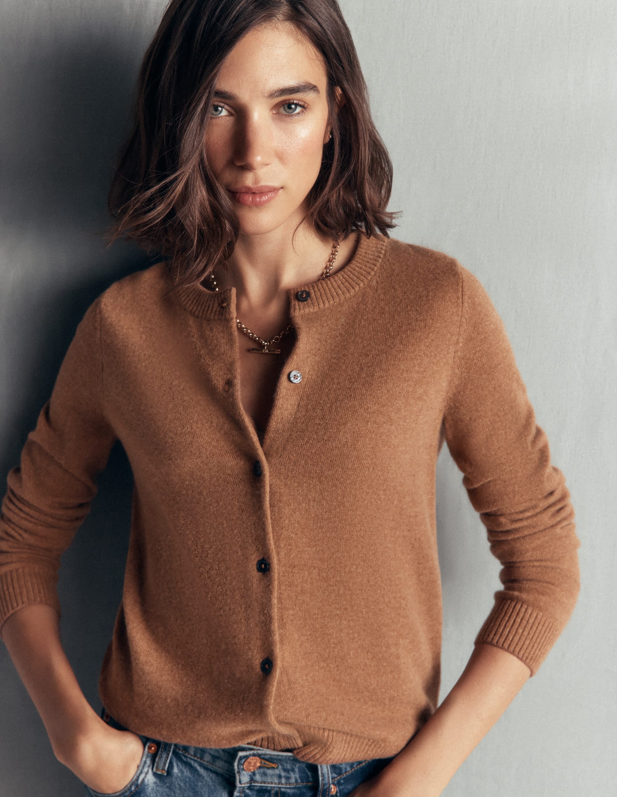 Elsie Cashmere Crew Cardigan-Warm Ginger - Image 4