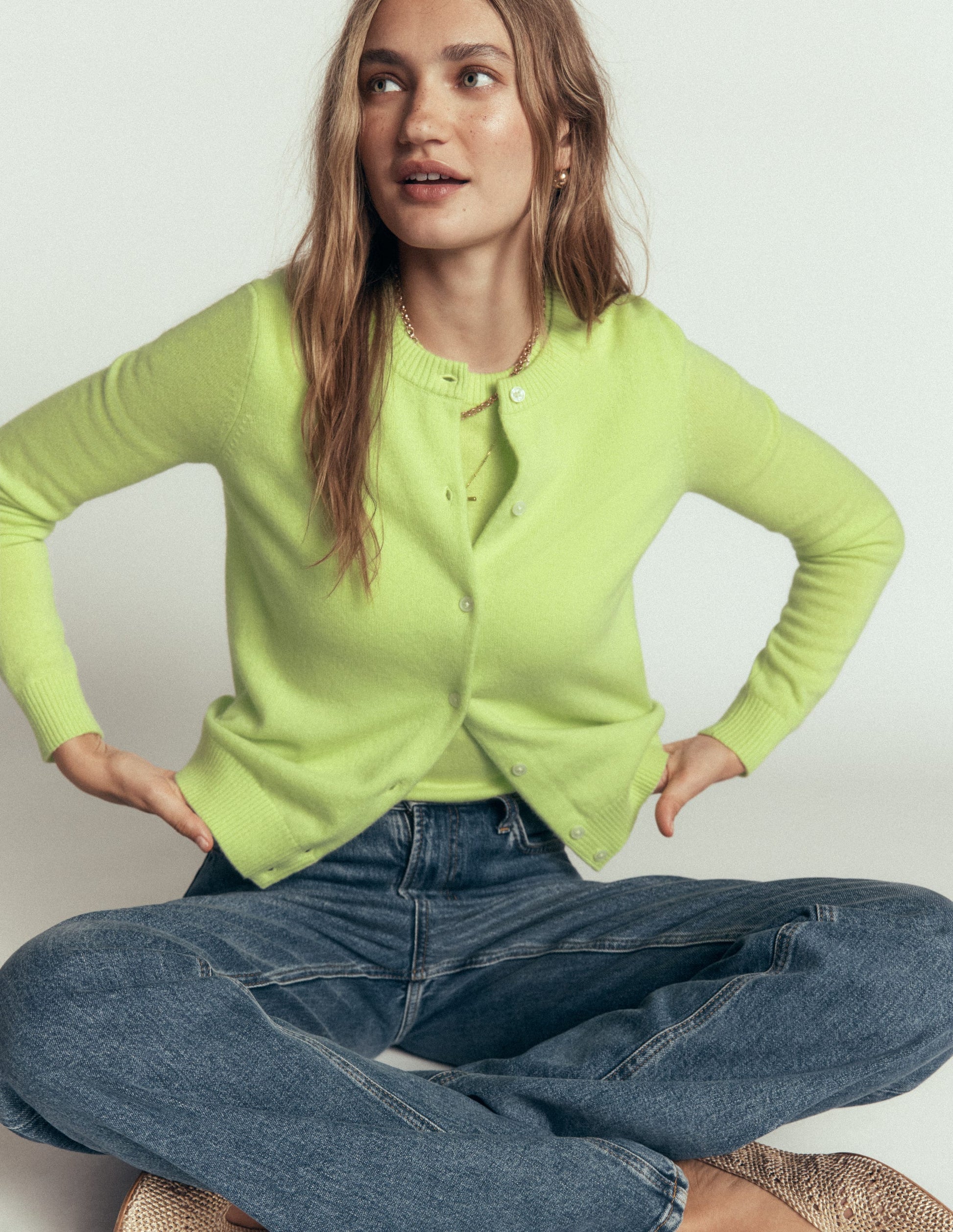 Elsie Cashmere Crew Cardigan-Sweet Mint-1
