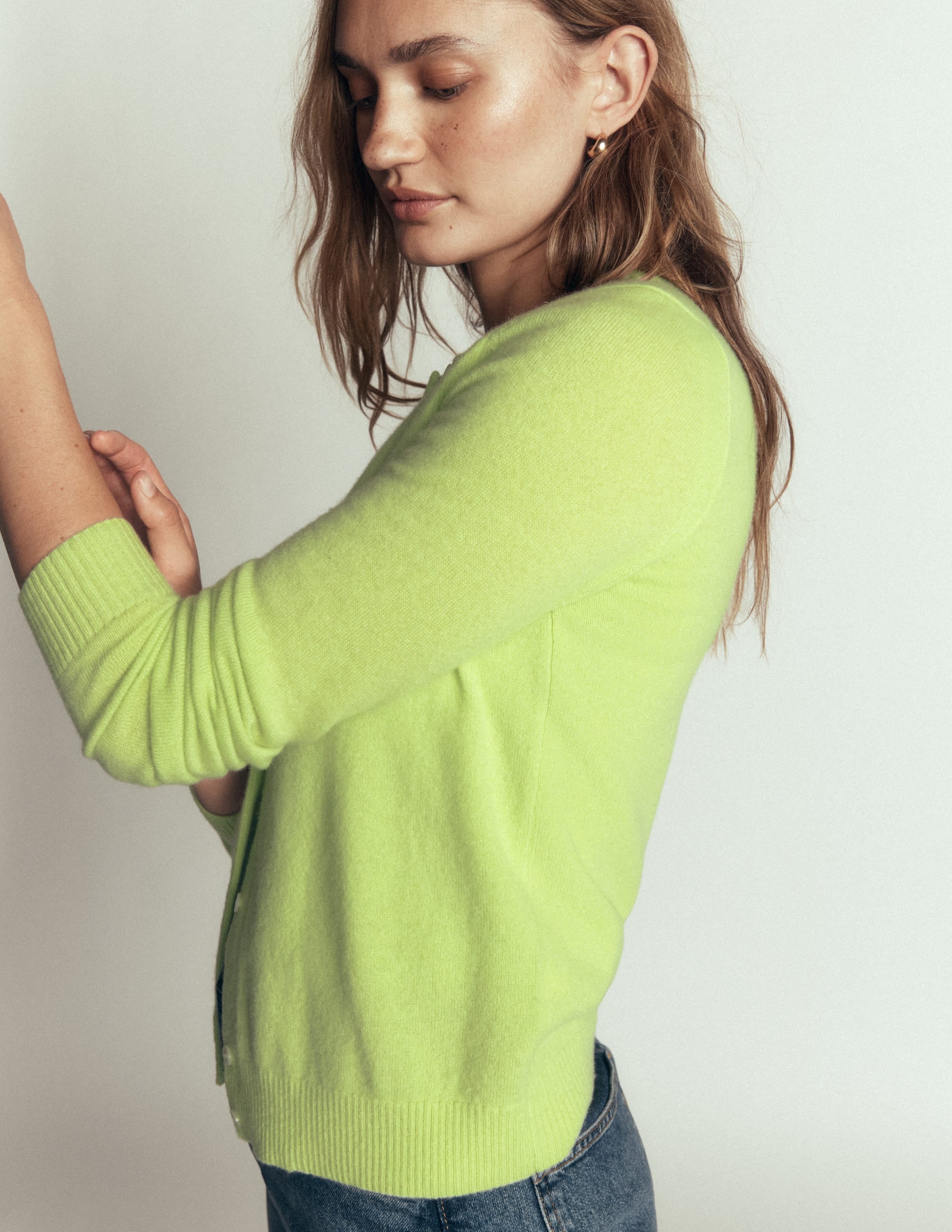 Elsie Cashmere Crew Cardigan-Sweet Mint - Image 3