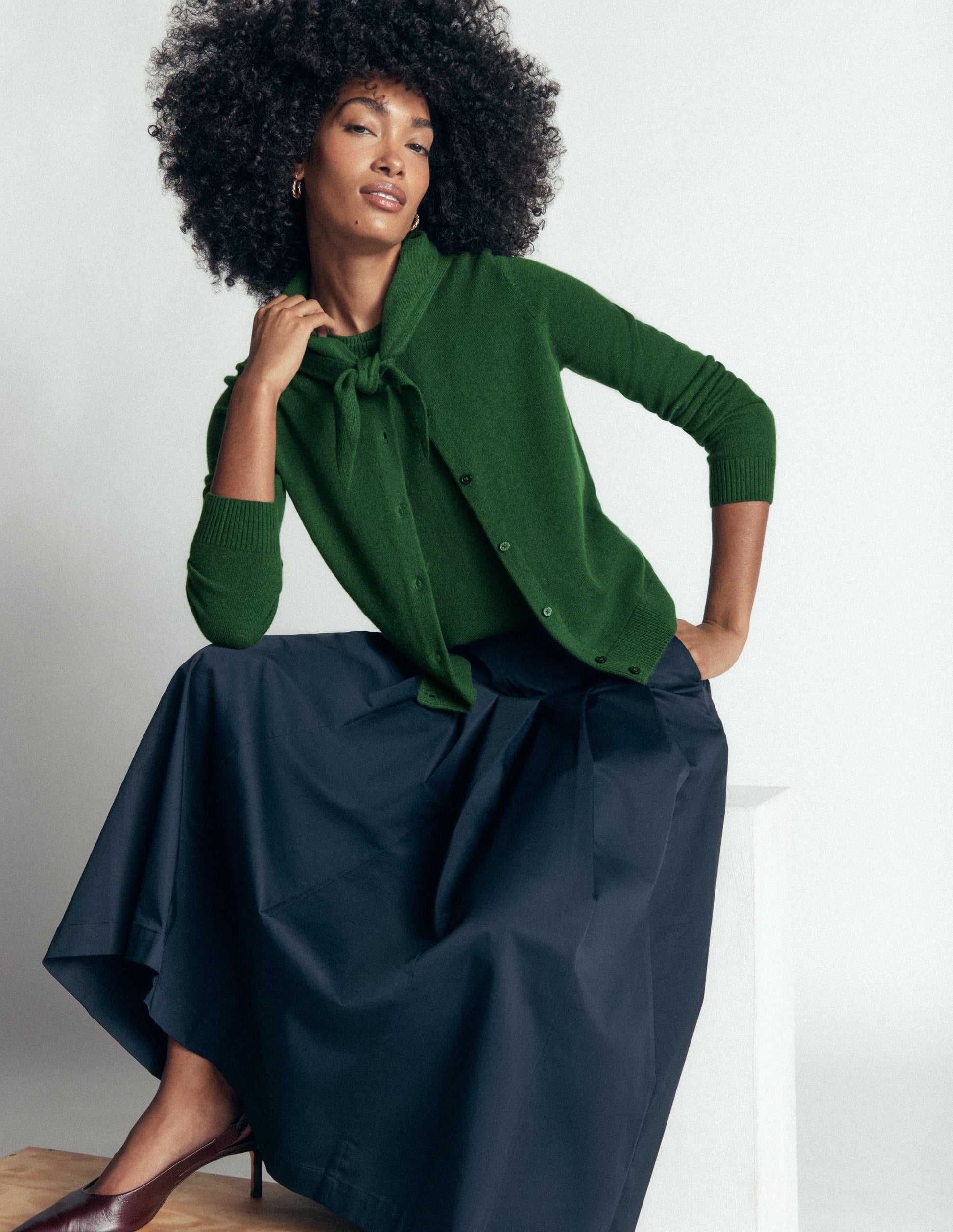 Elsie Cashmere Crew Cardigan-Fresh Green-1
