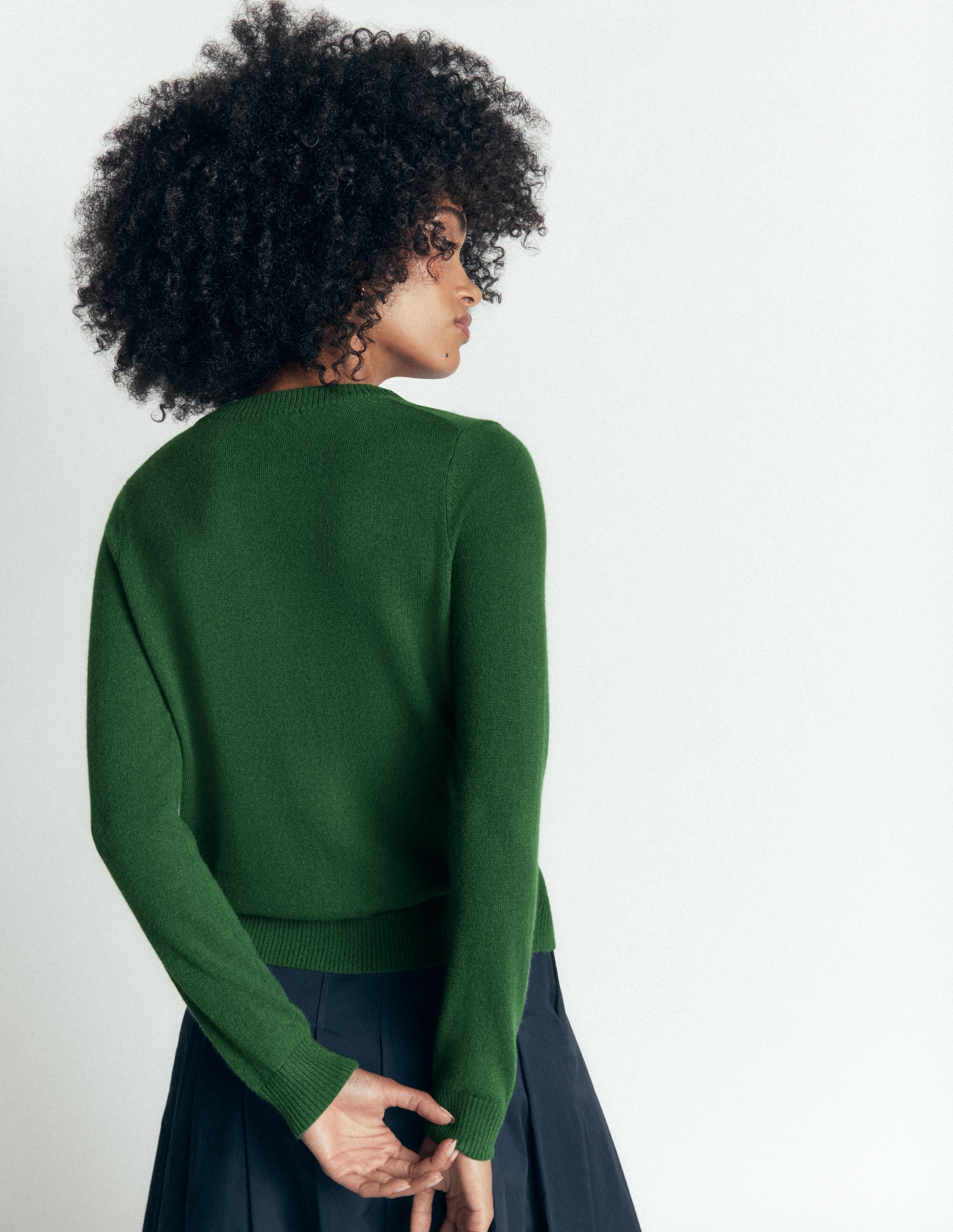 Elsie Cashmere Crew Cardigan-Fresh Green - Image 3