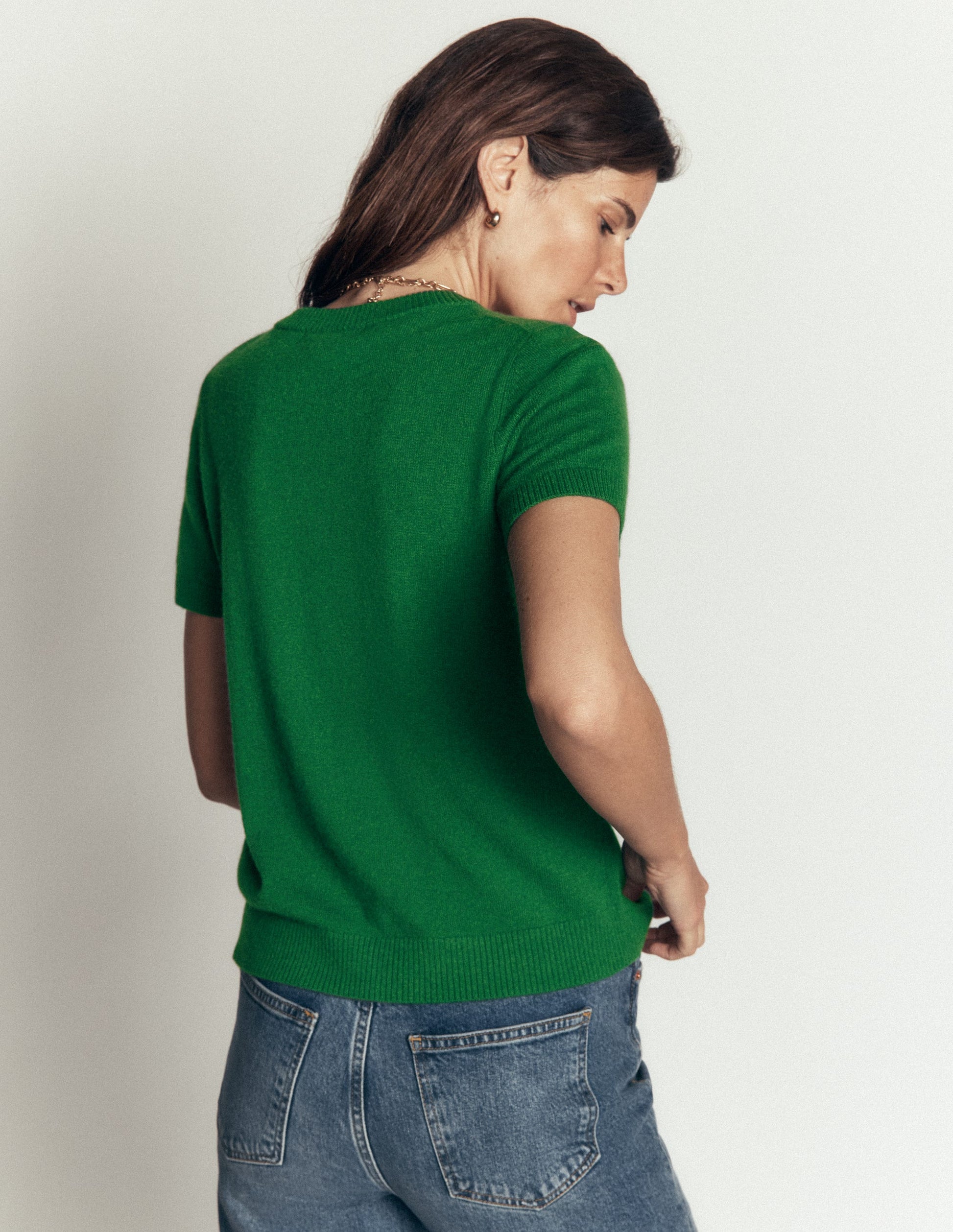 Elsie Cashmere Crew T-shirt-Fresh Green-3