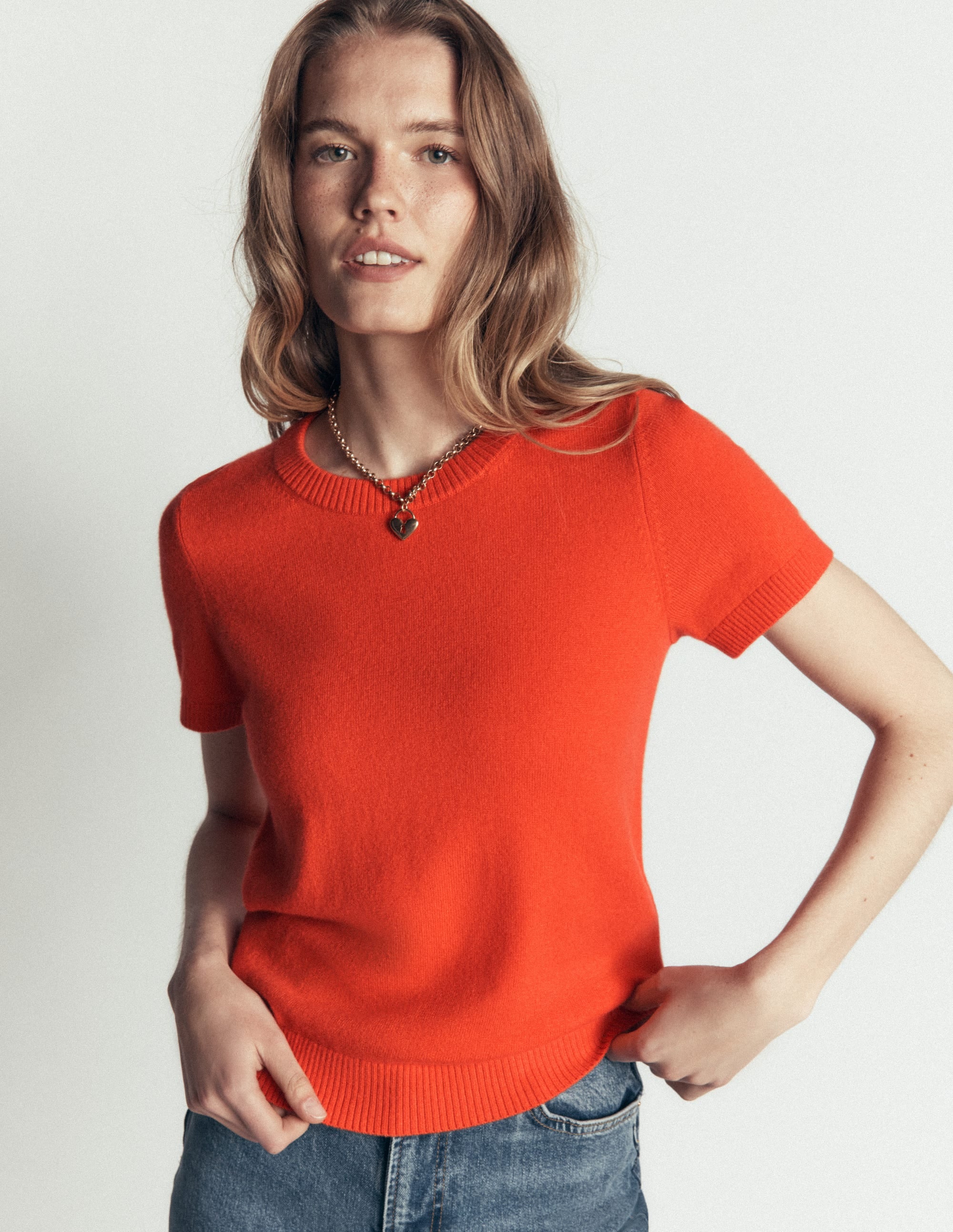 Elsie Cashmere Crew T-shirt-Orange Lily - Image 2