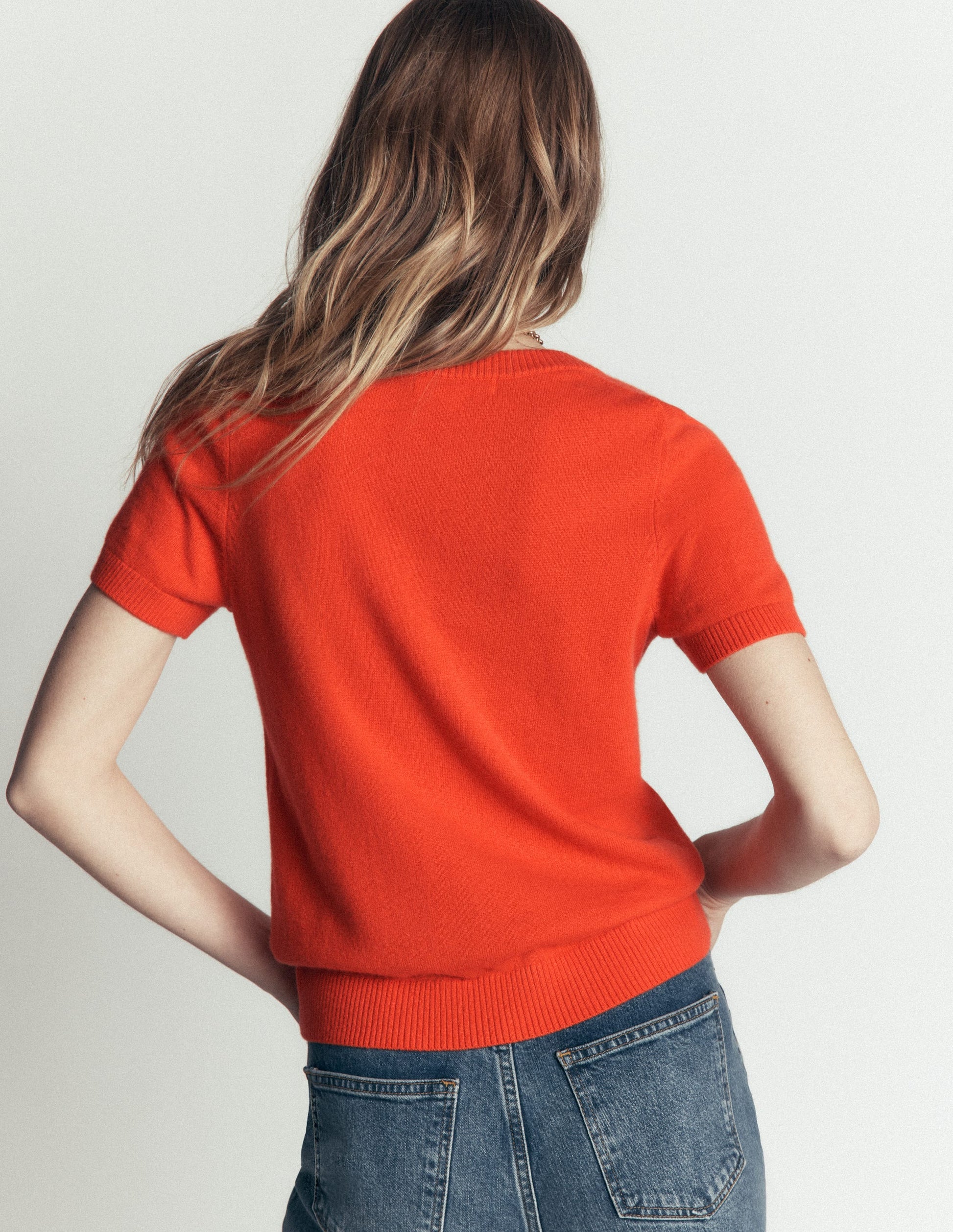 Elsie Cashmere Crew T-shirt-Orange Lily-3