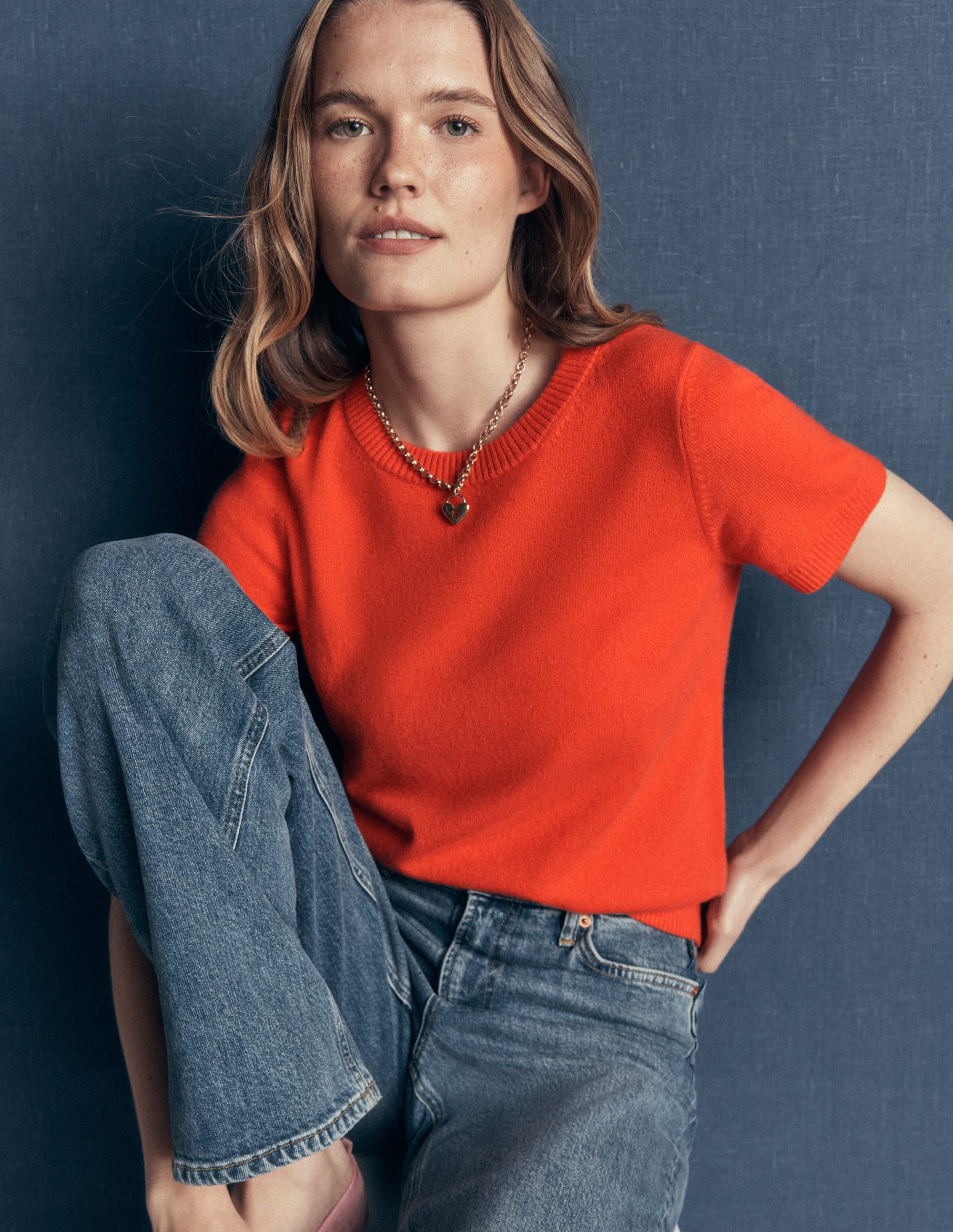 Elsie Cashmere Crew T-shirt-Orange Lily - Image 5