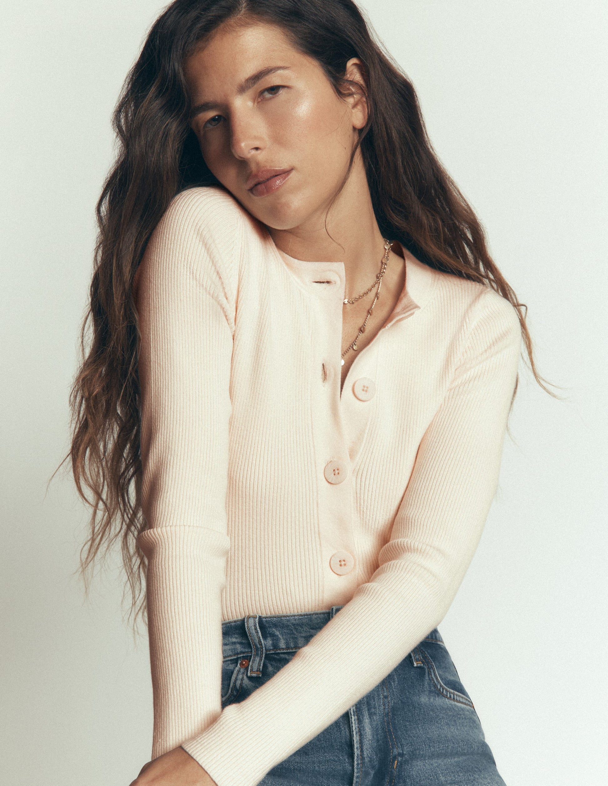 Rhianne Cotton Rib Cardigan-Ivory-1