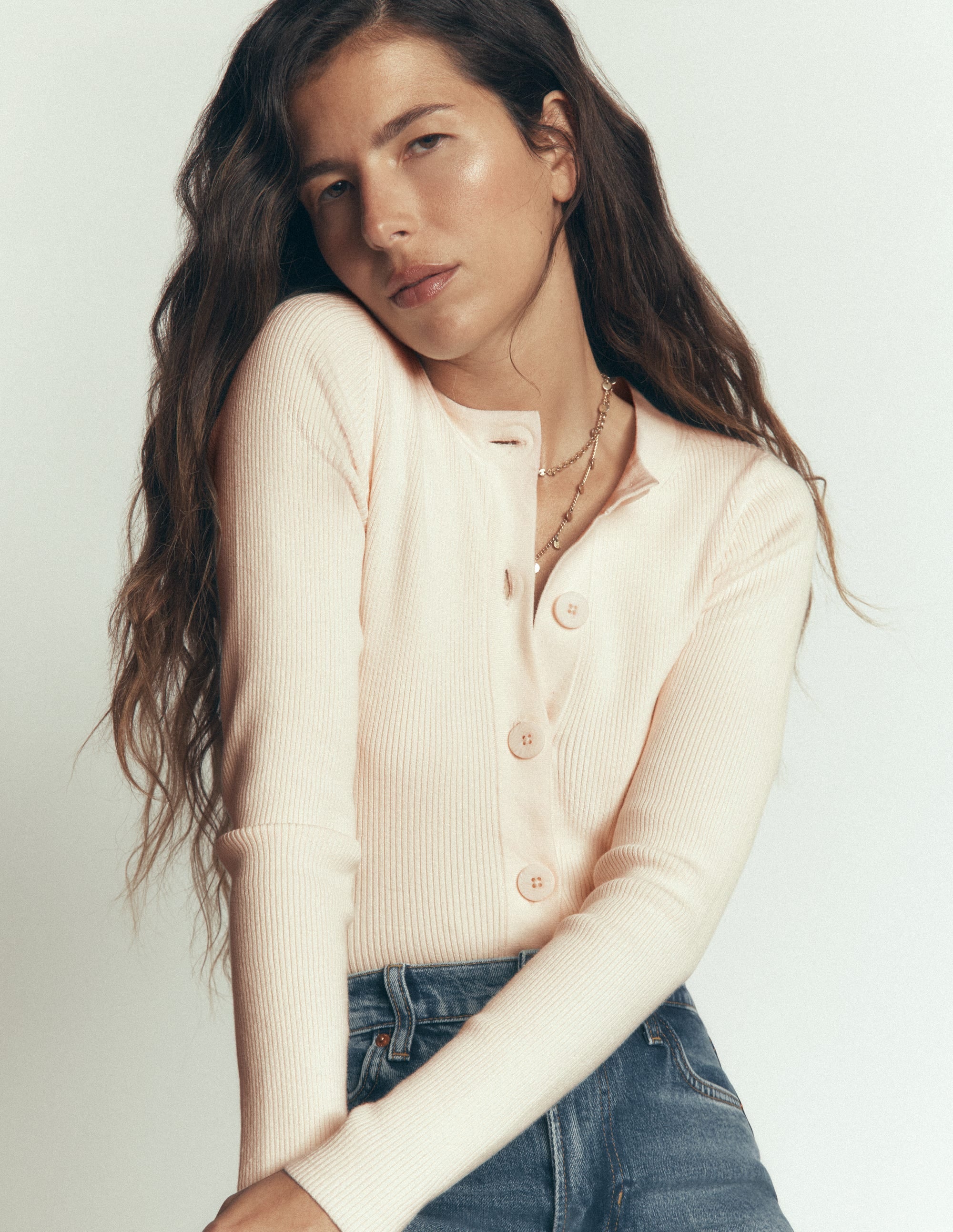 Rhianne Cotton Rib Cardigan-Ivory - Image 1