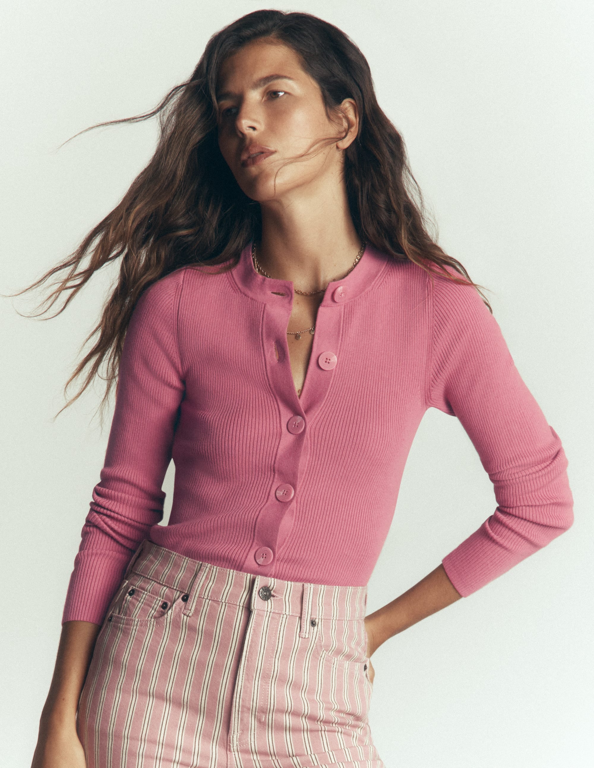 Rhianne Cotton Rib Cardigan-Piink Heather - Image 6