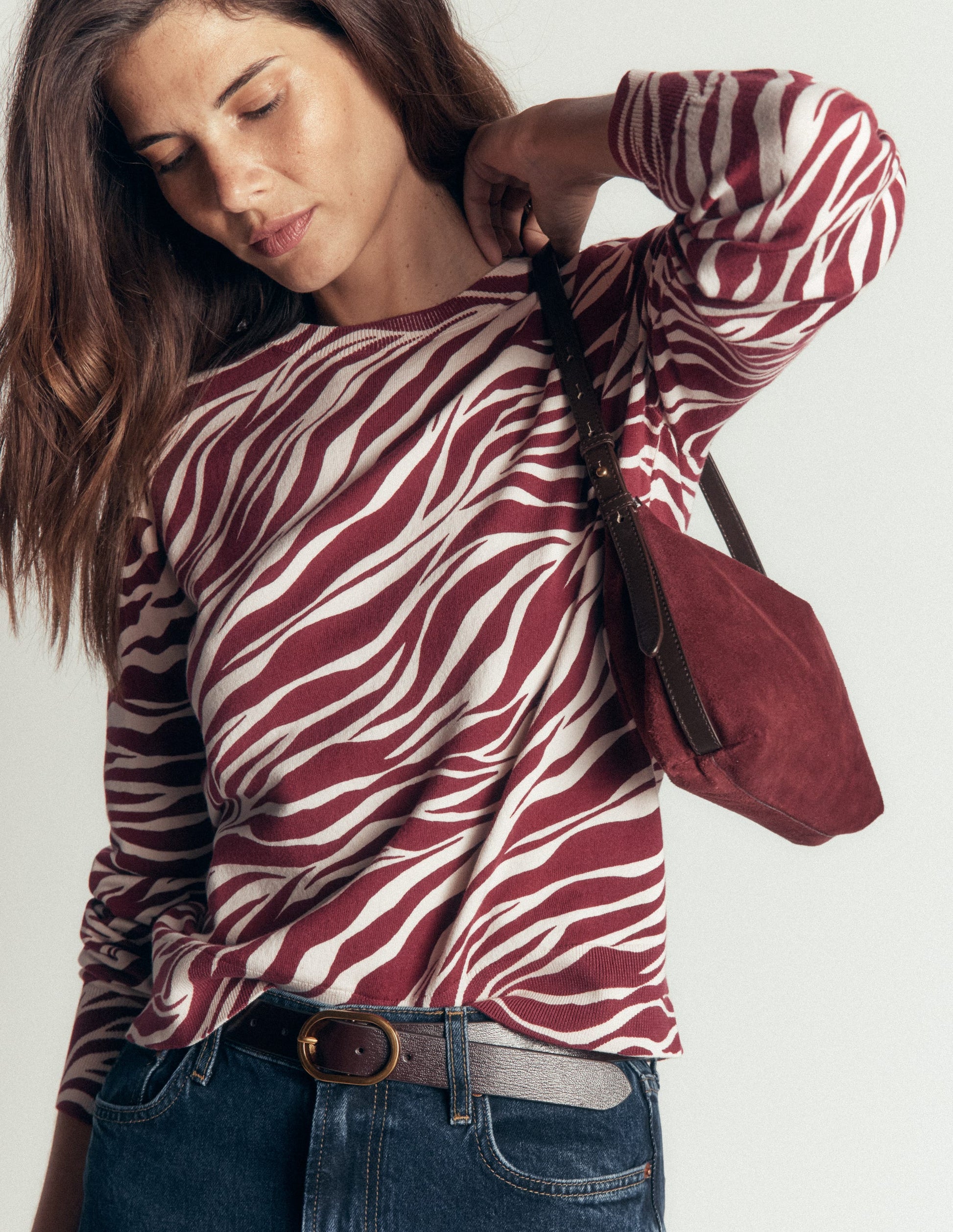 Camilla Cotton Crew Jumper-Chestnut, Zebra Swirl-4