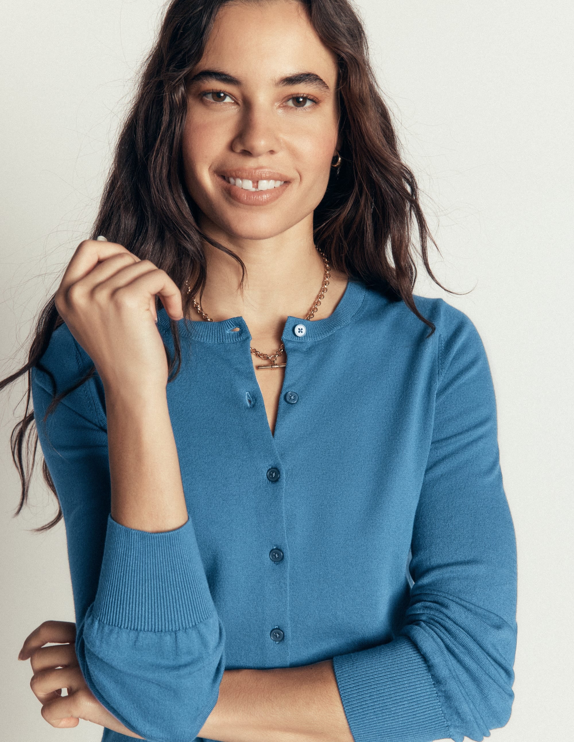 Camilla Cotton Crew Cardigan-Storm Blue - Image 2