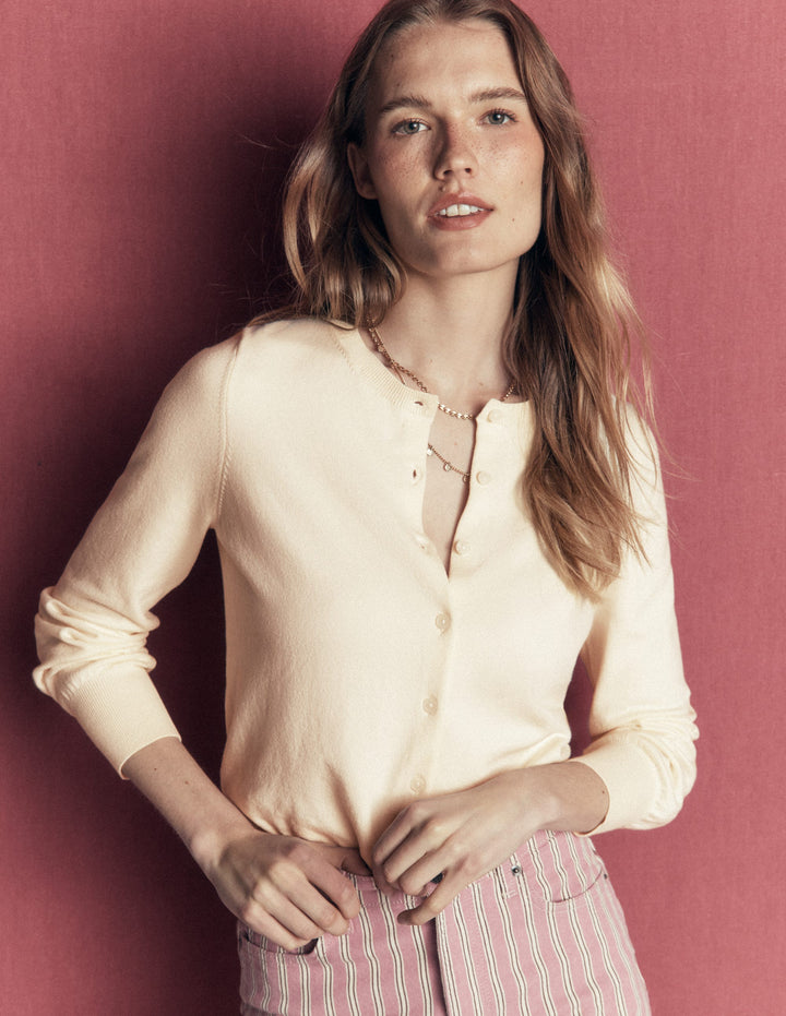Camilla Cotton Crew Cardigan-Ivory