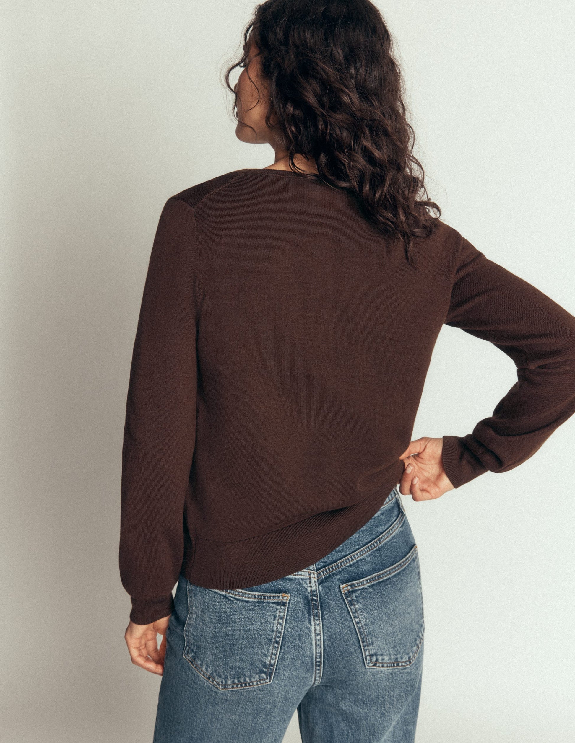 Camilla Cotton Crew Cardigan-Bitter Chocolate-3
