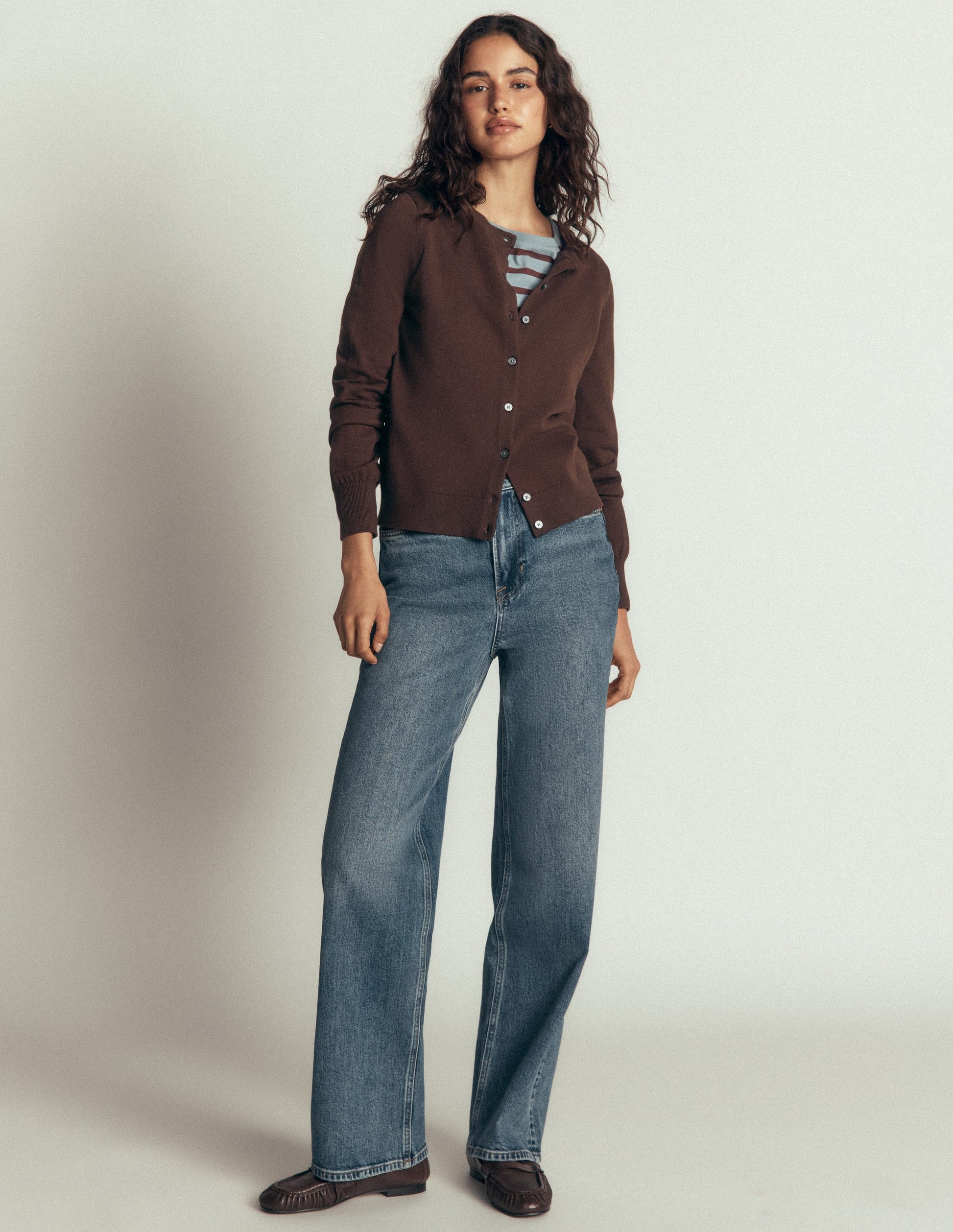Camilla Cotton Crew Cardigan-Bitter Chocolate-4