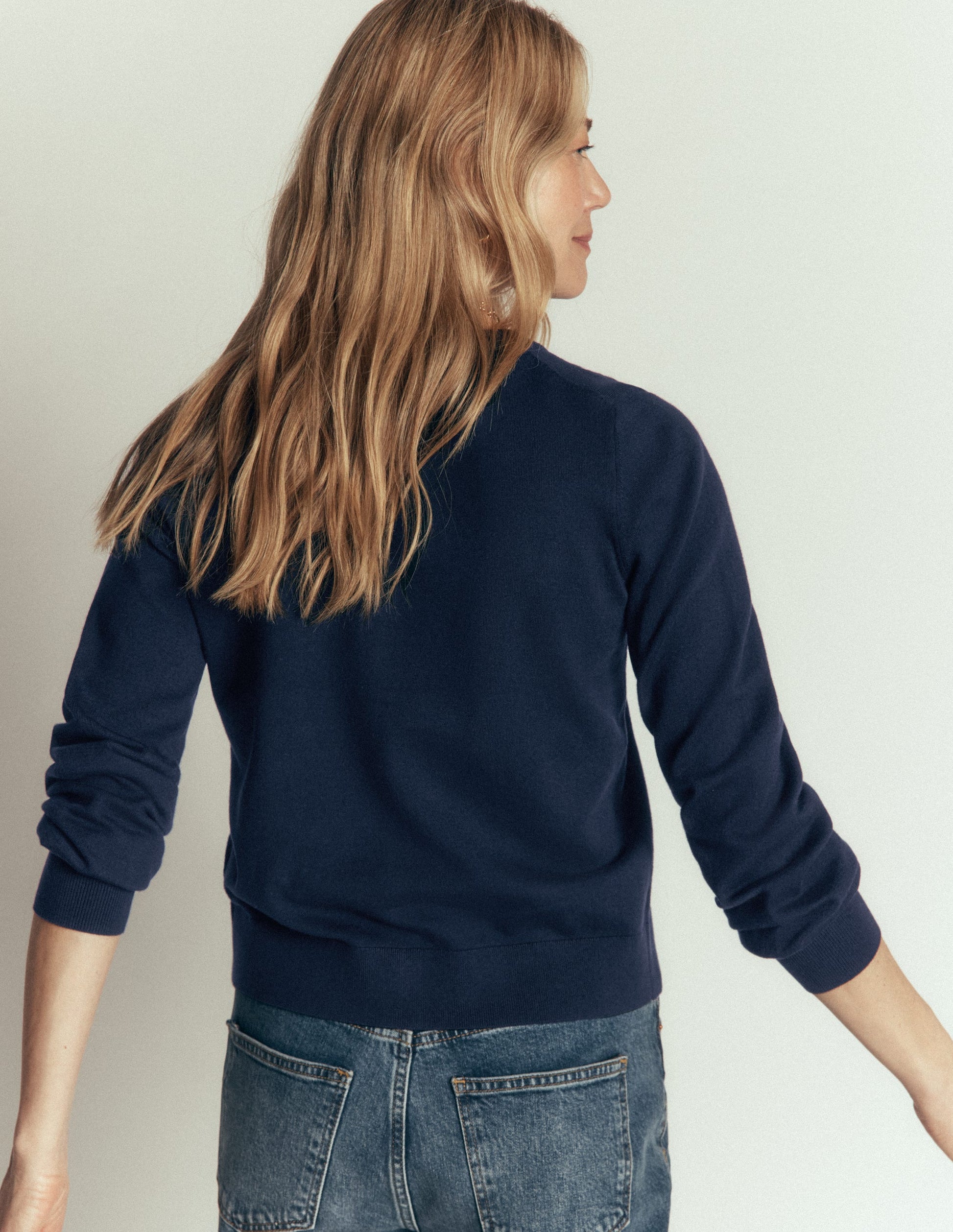 Camilla Cotton Crew Cardigan-Navy-3