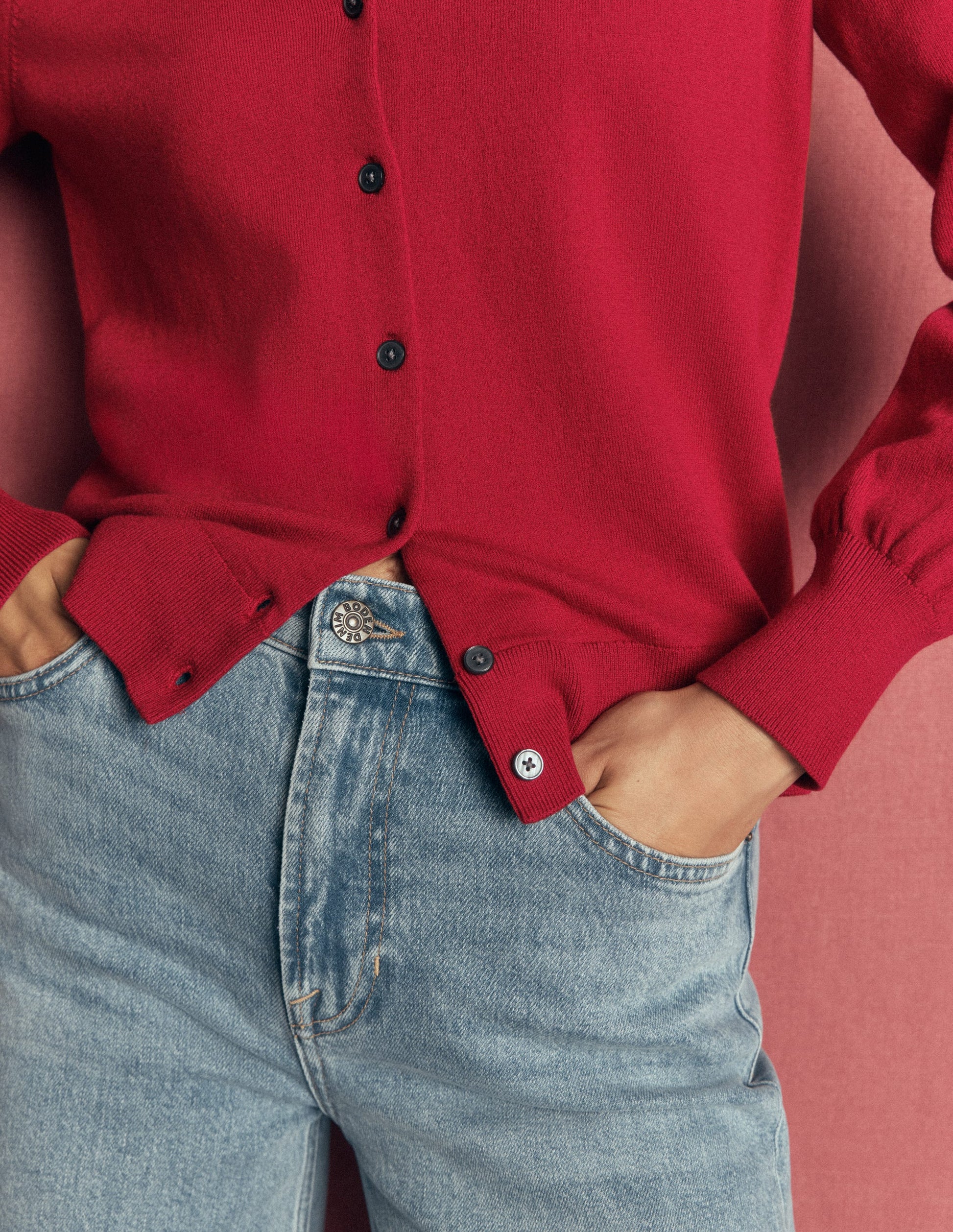 Camilla Cotton Crew Cardigan-Crimson Red-2
