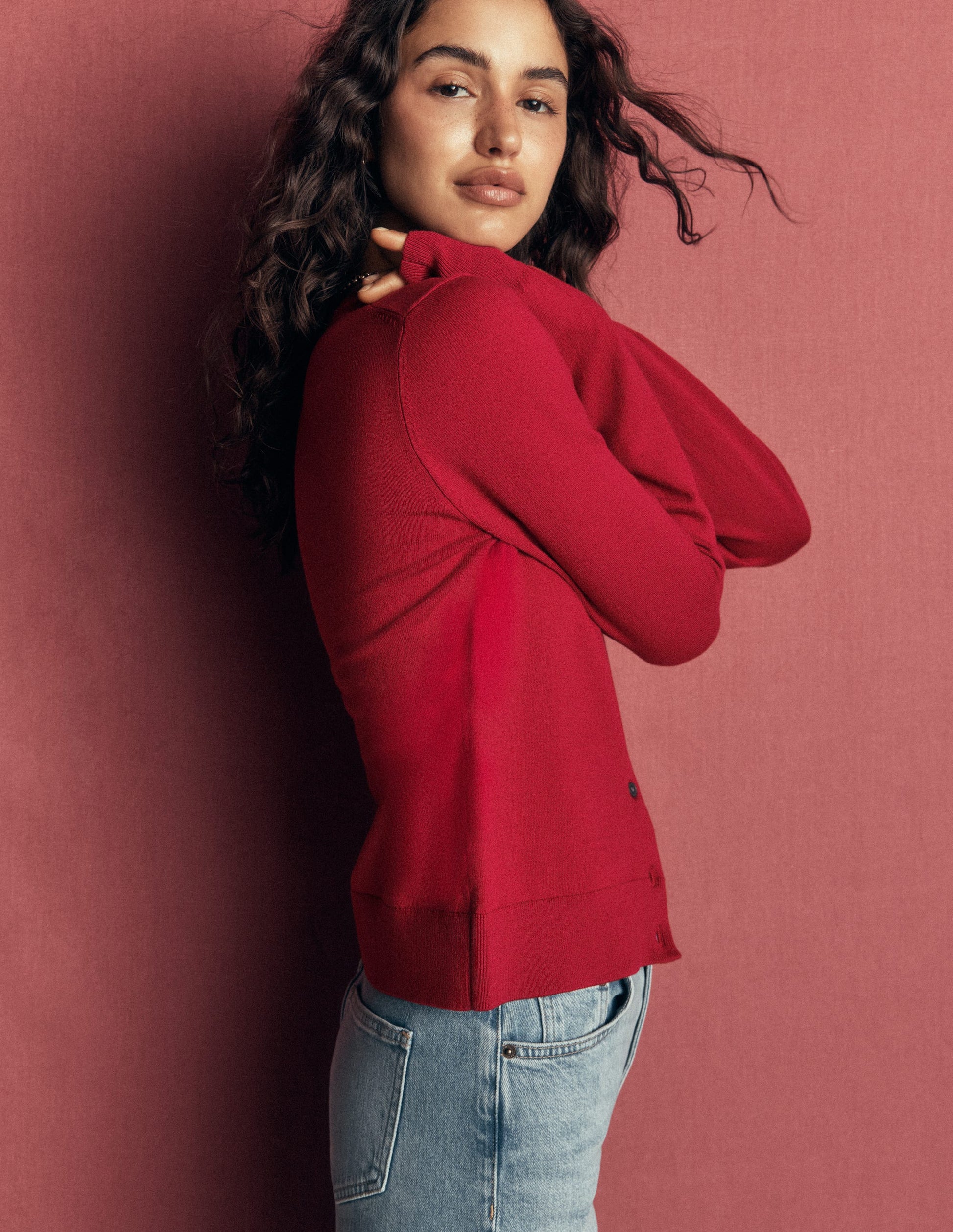 Camilla Cotton Crew Cardigan-Crimson Red-3