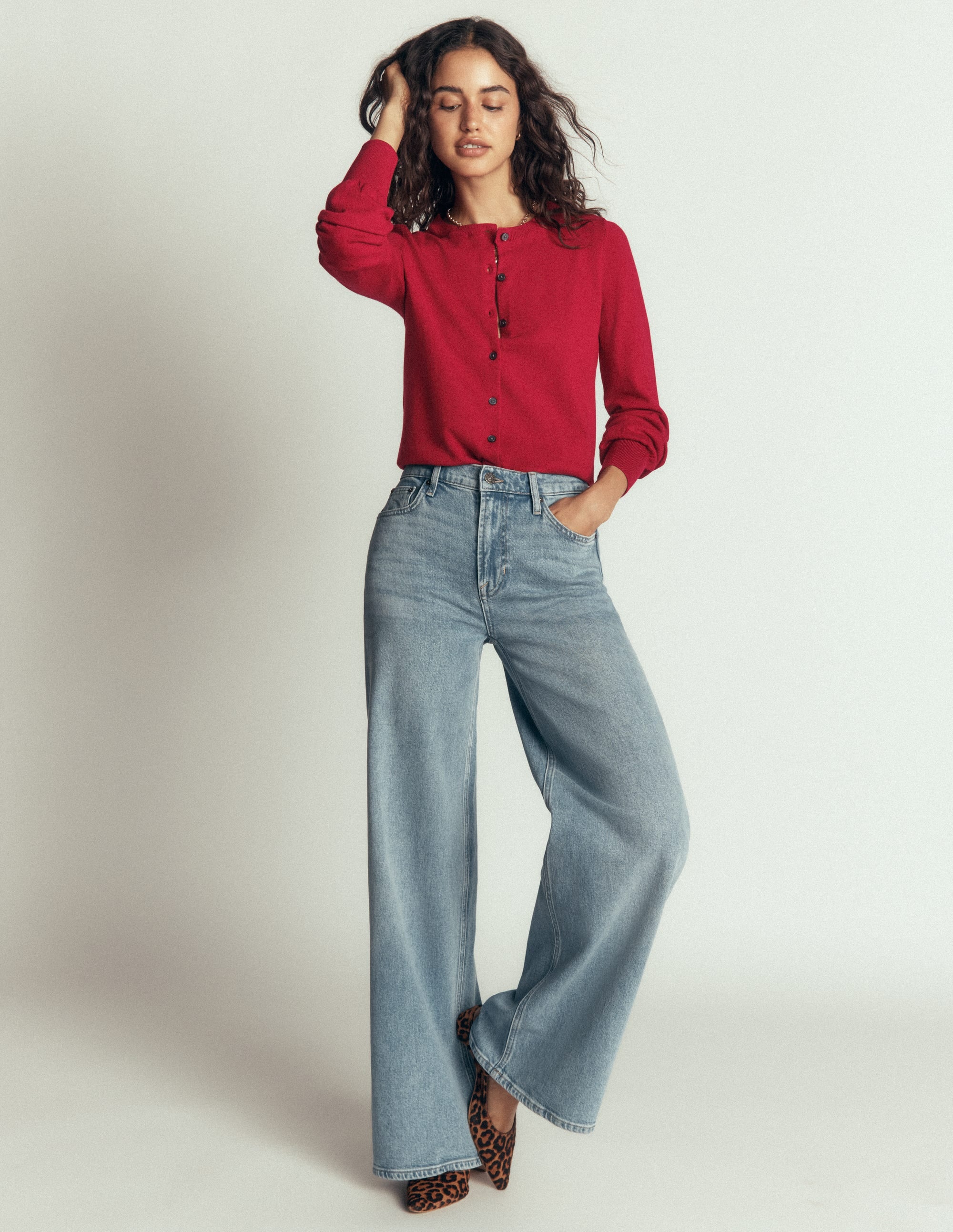 Camilla Cotton Crew Cardigan-Crimson Red - Image 4