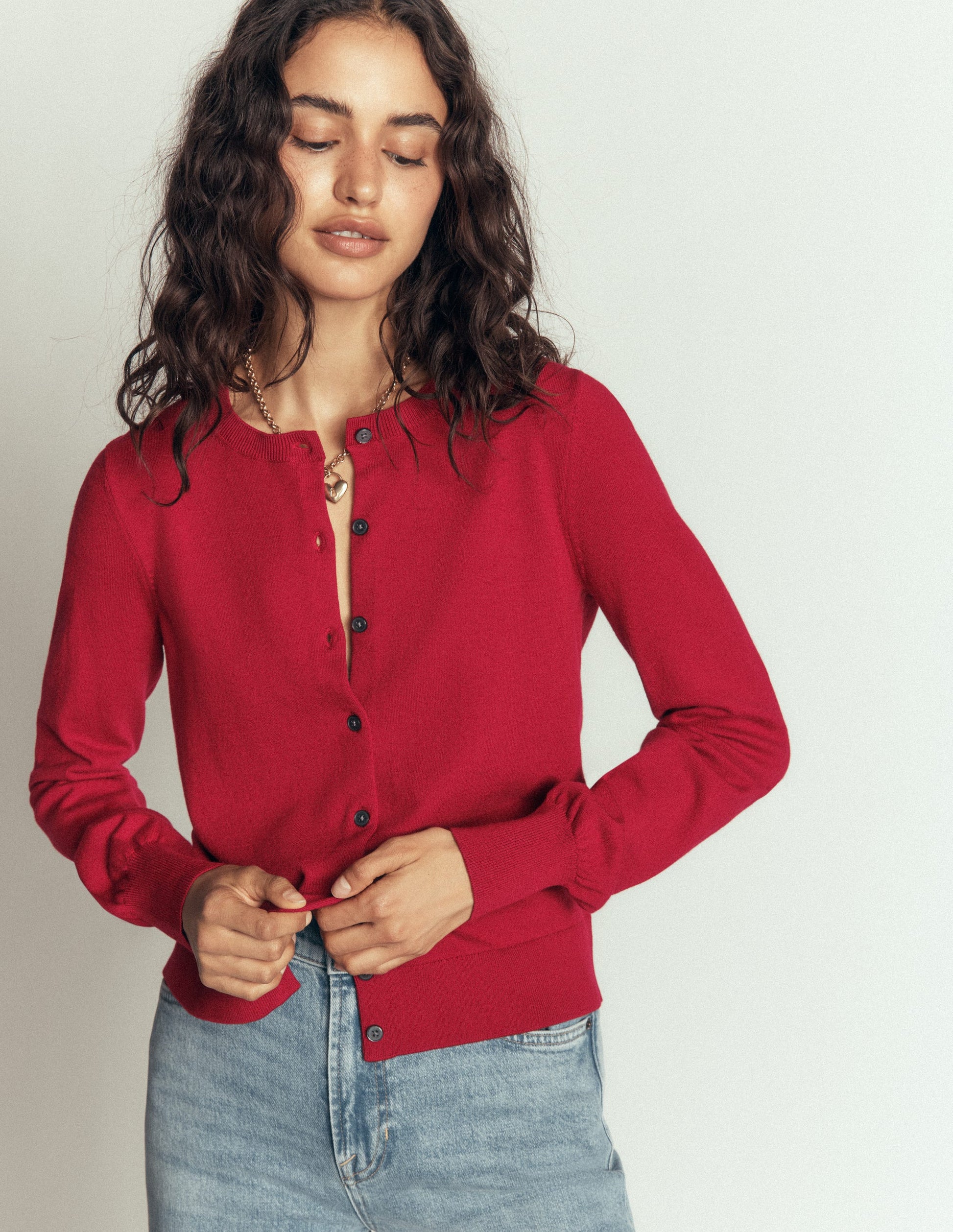 Camilla Cotton Crew Cardigan-Crimson Red-5