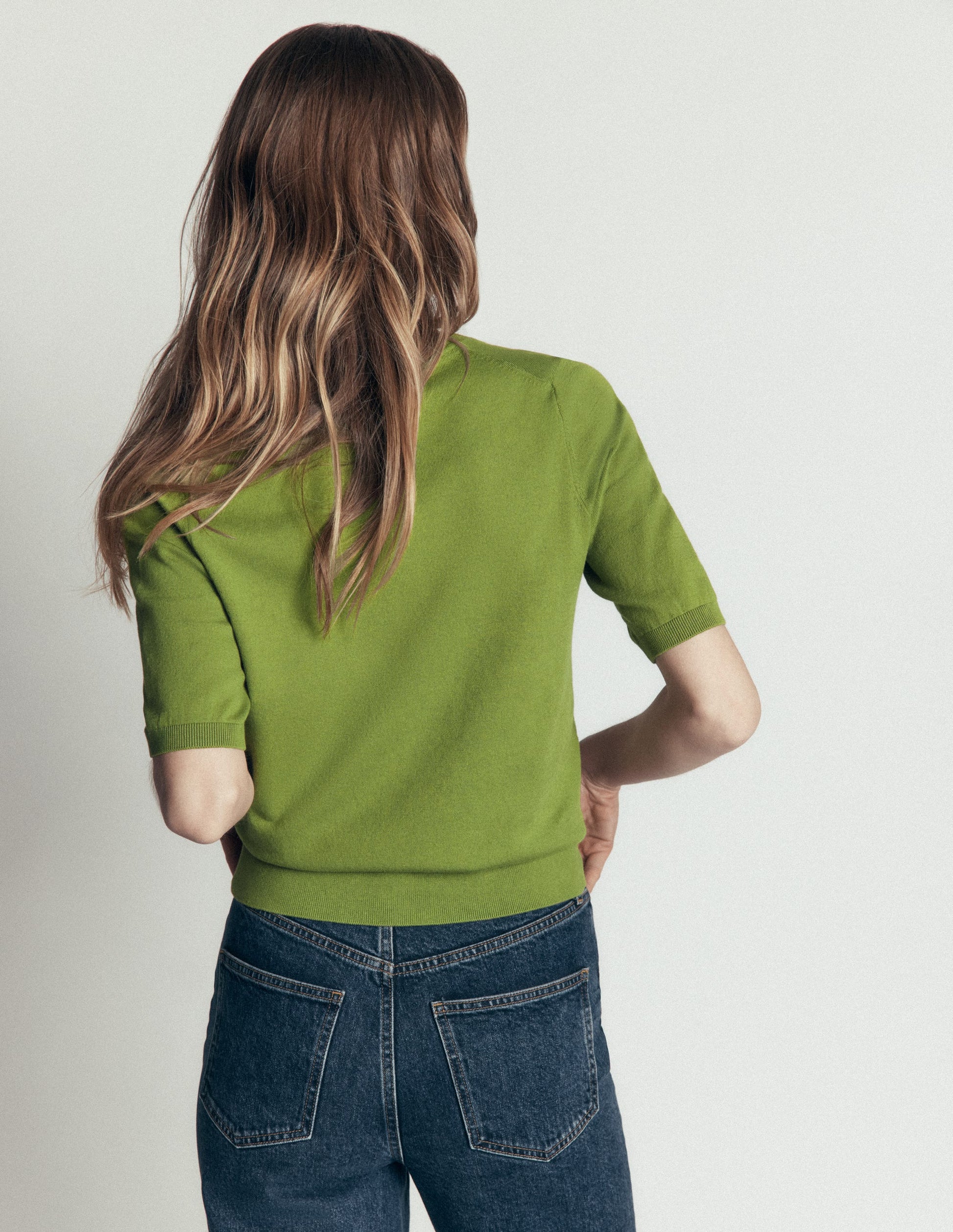 Camilla Cotton V-neck T-shirt-Laurel Green-2