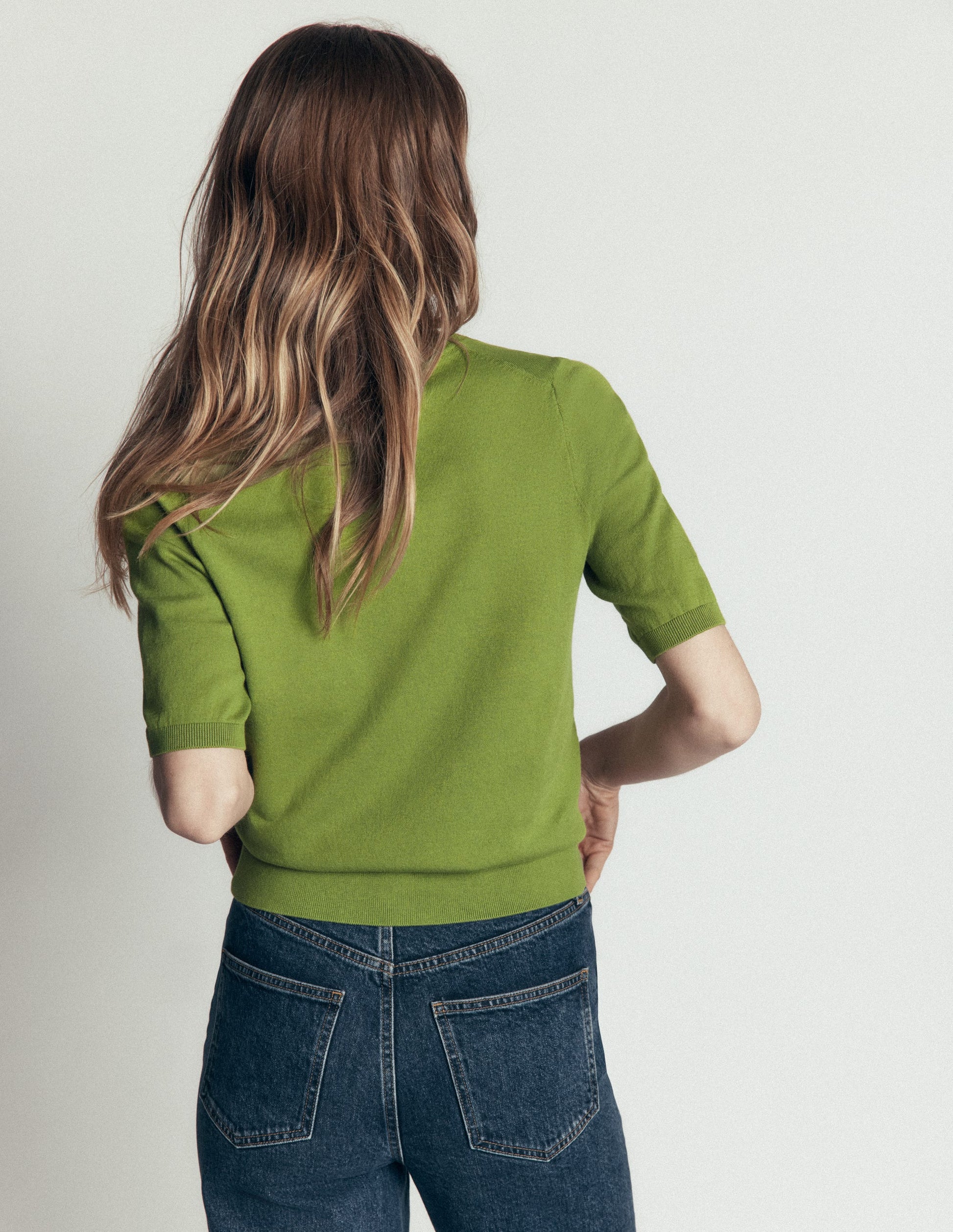 Camilla Cotton V-neck T-shirt-Laurel Green-3