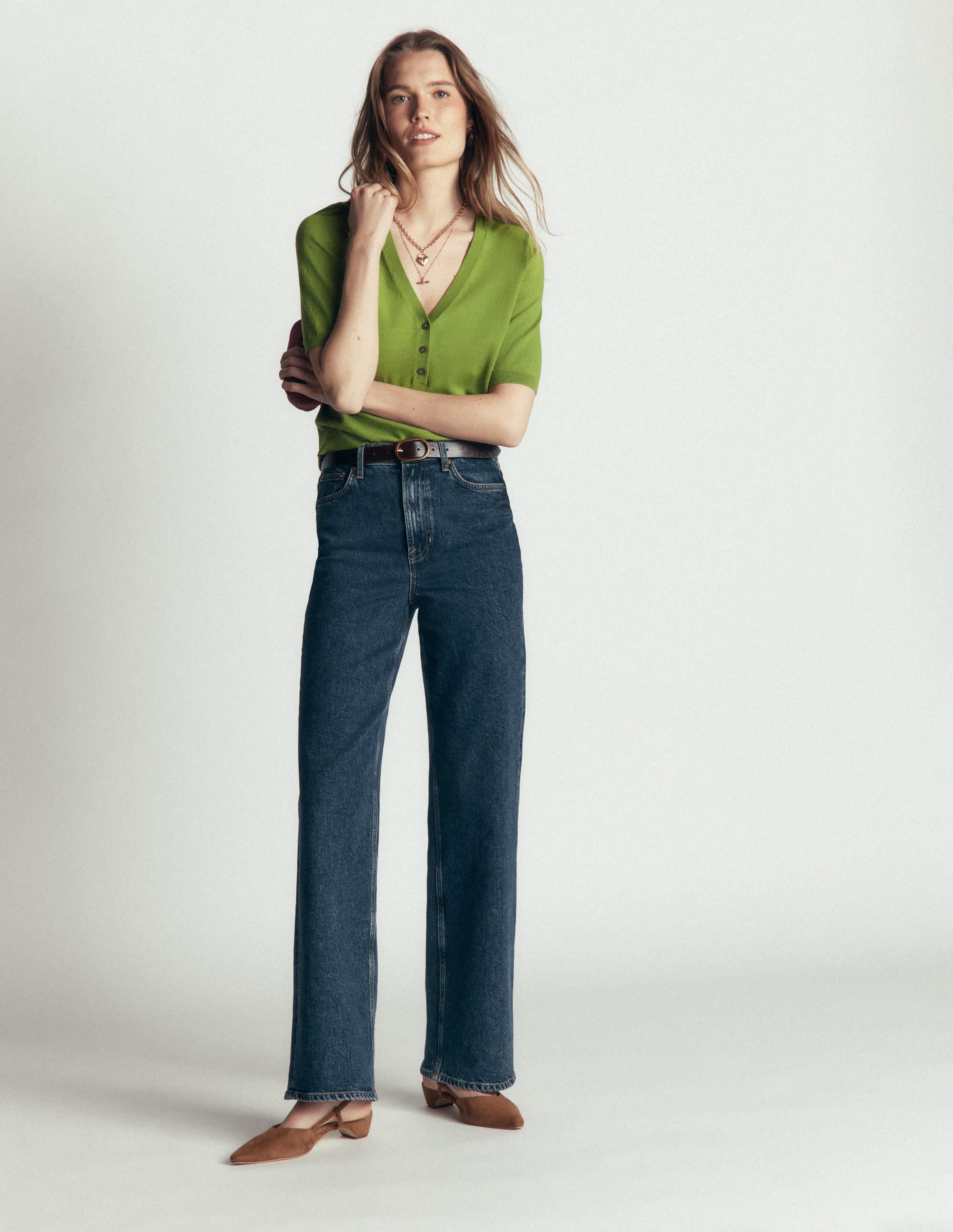 Camilla Cotton V-neck T-shirt-Laurel Green - Image 4