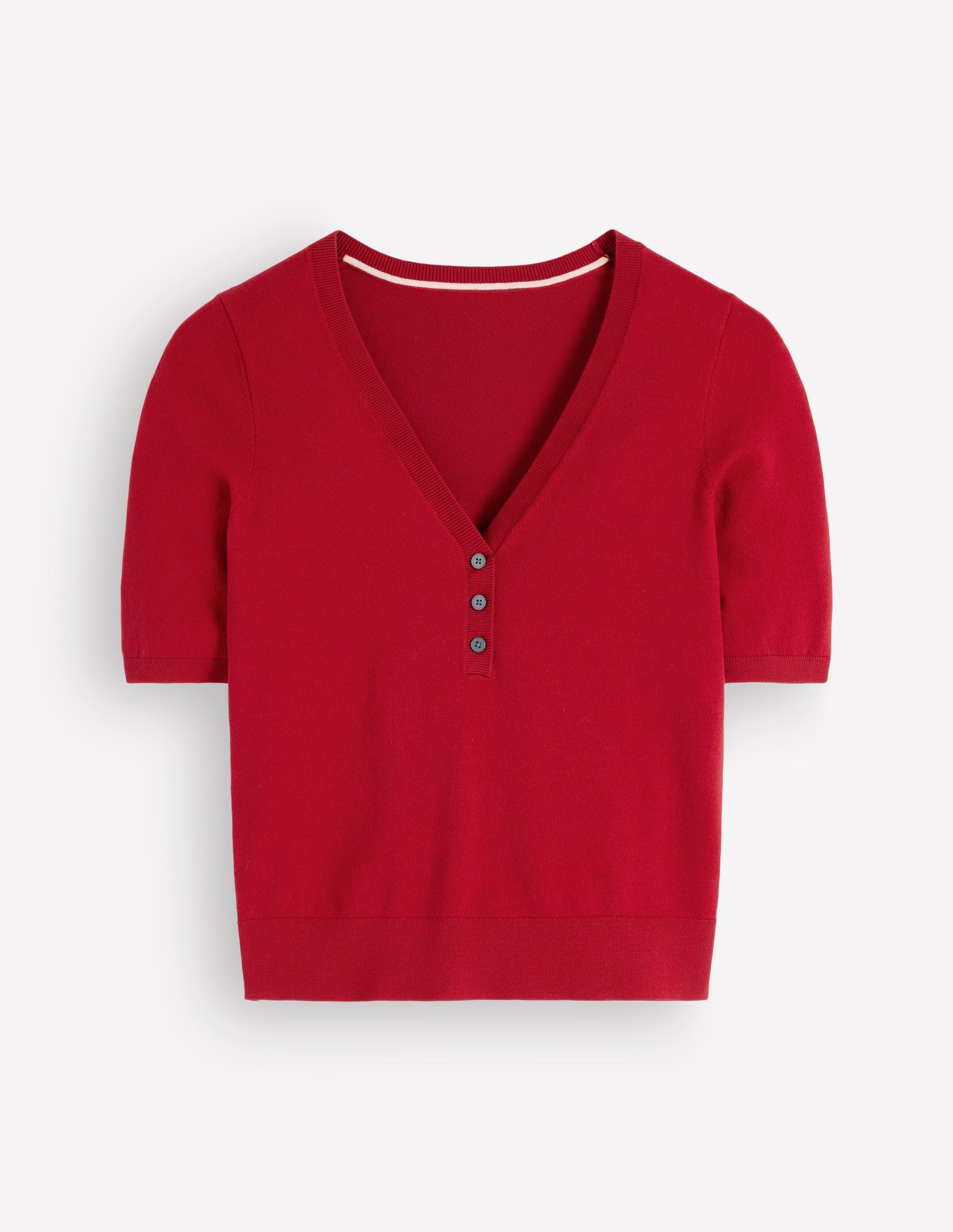 Camilla Cotton V-neck T-shirt-Crimson Red-4