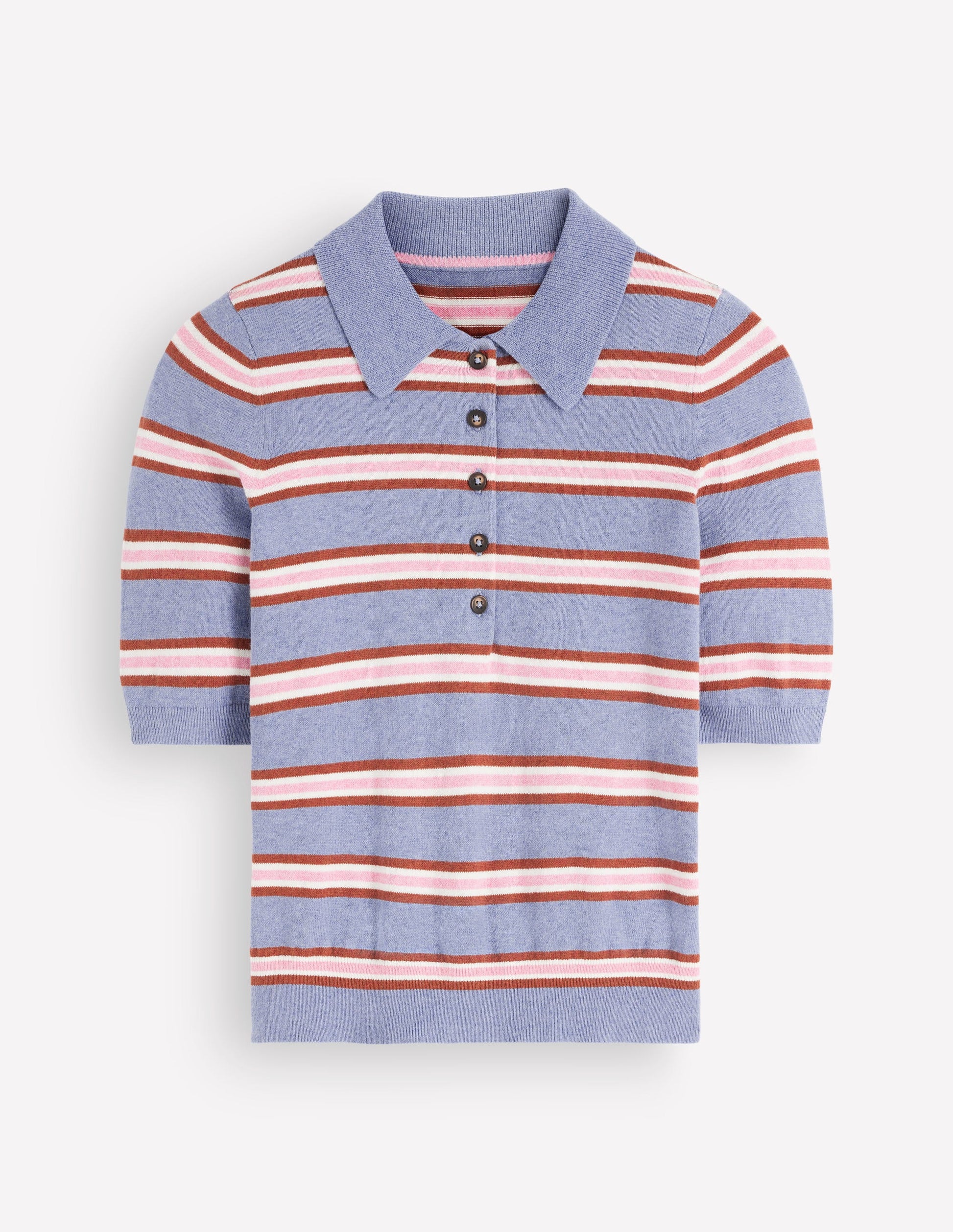 Collared Knitted T-shirt-Blue Aura, Stripe-7