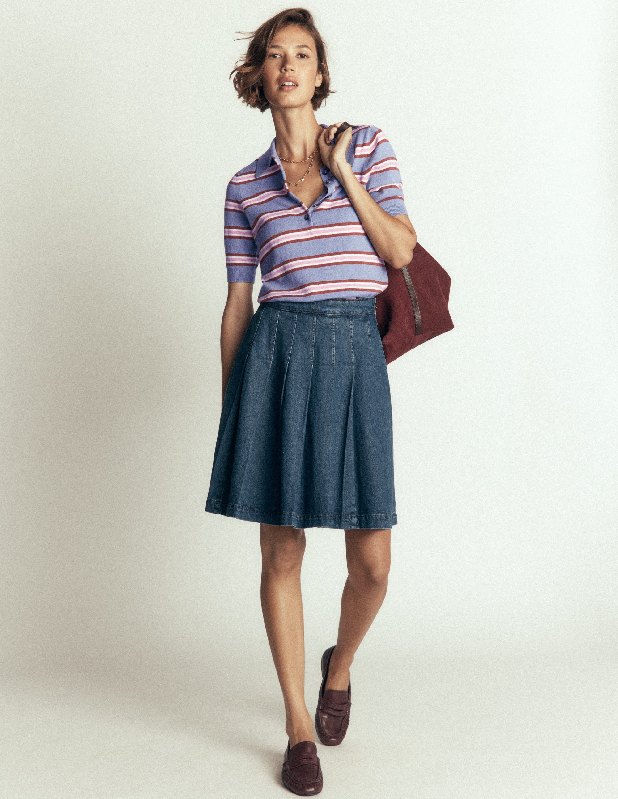 Collared Knitted T-shirt-Blue Aura, Stripe - Image 5